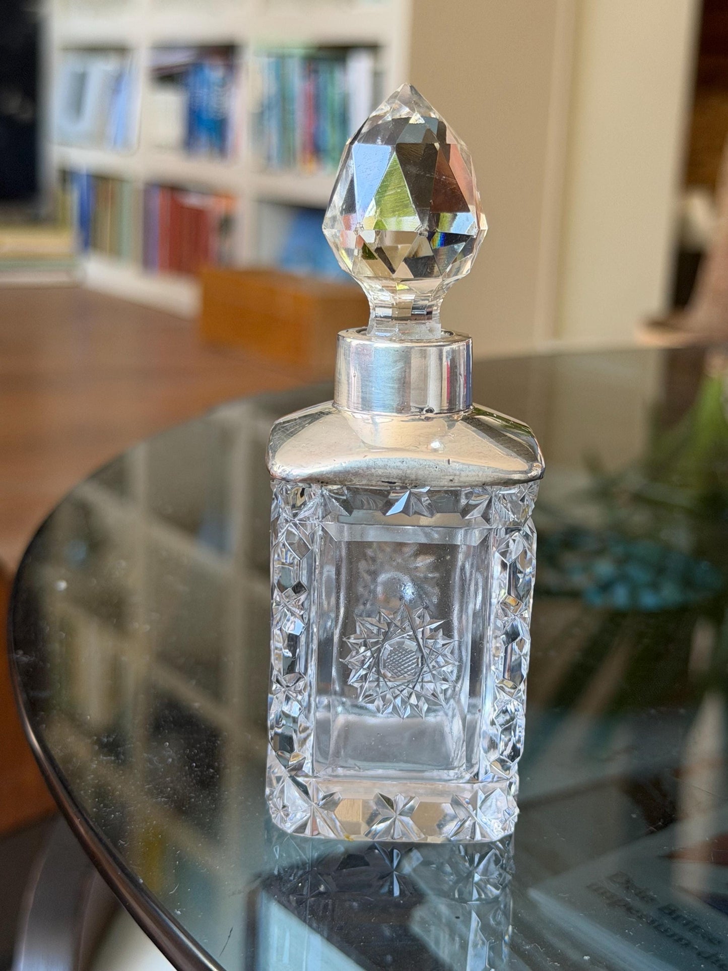 Antique Sterling Silver Crystal Vanity Set Edwardian Perfume Bottles Cut Glass Dressing Table Set, 3