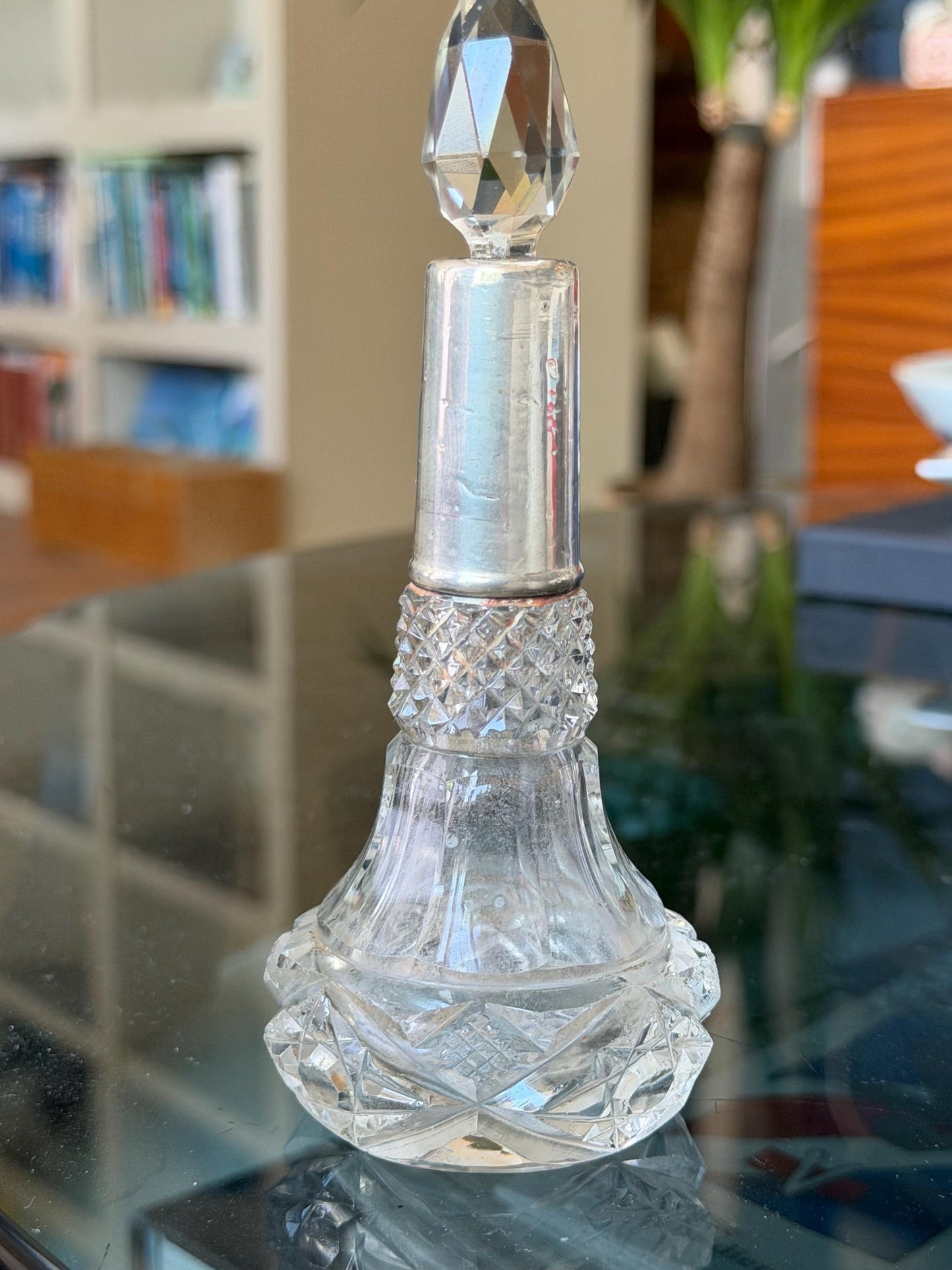 Antique Sterling Silver Crystal Vanity Set Edwardian Perfume Bottles Cut Glass Dressing Table Set, 3