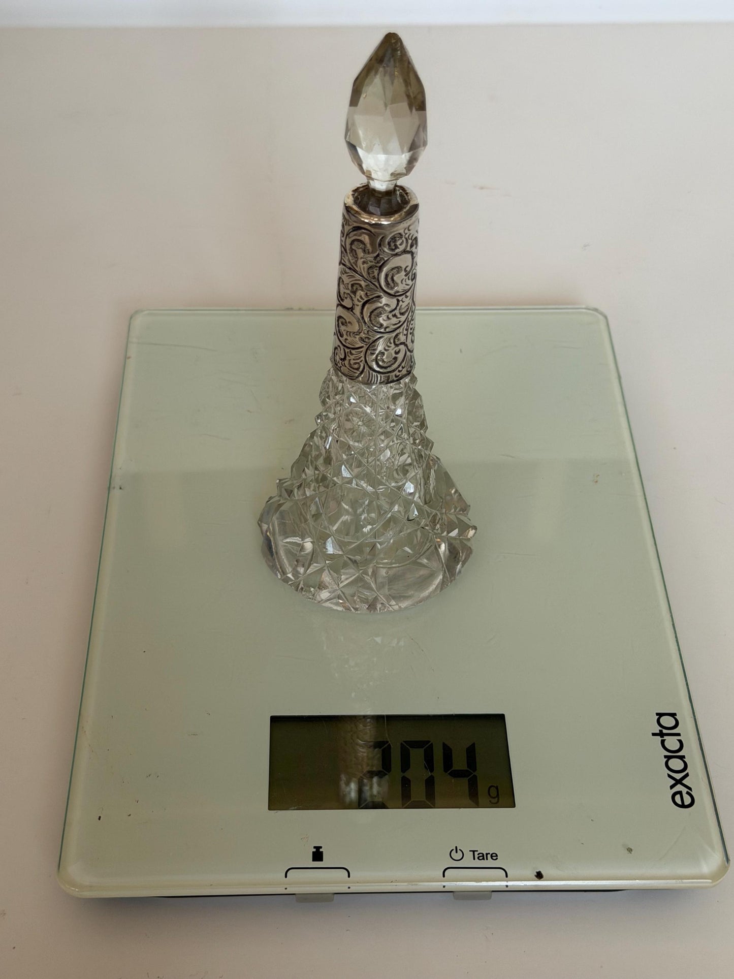 Antique Silver Crystal Edwardian Perfume Bottle Cut Glass Dressing table collectable