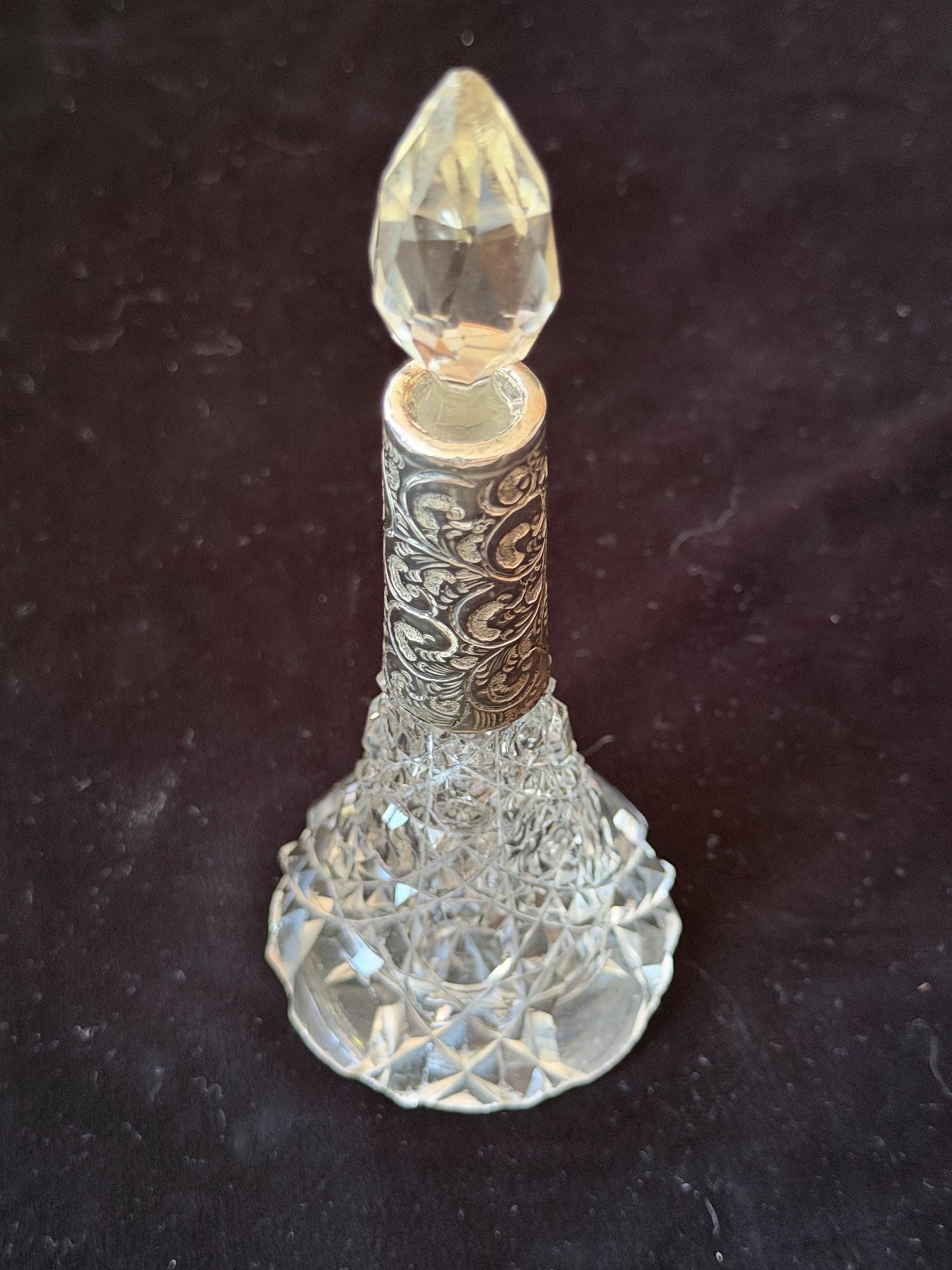 Antique Silver Crystal Edwardian Perfume Bottle Cut Glass Dressing table collectable