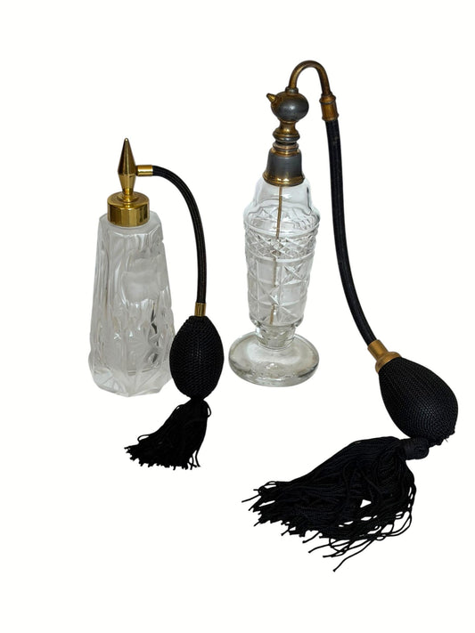 2 vintage perfume bottles atomizers crystal