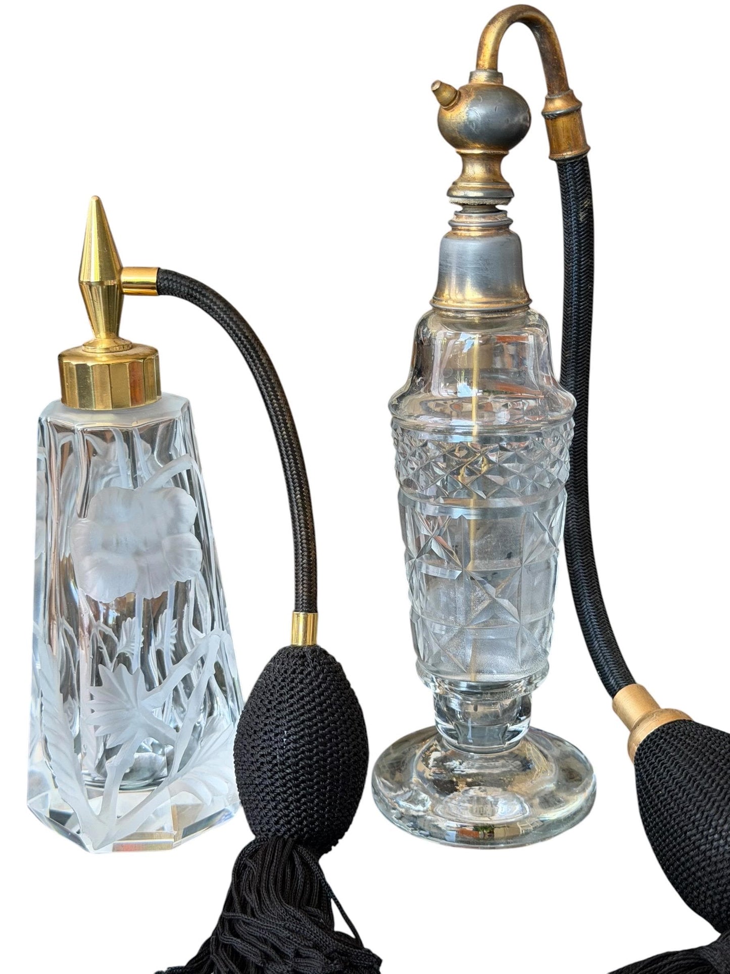 2 vintage perfume bottles atomizers crystal