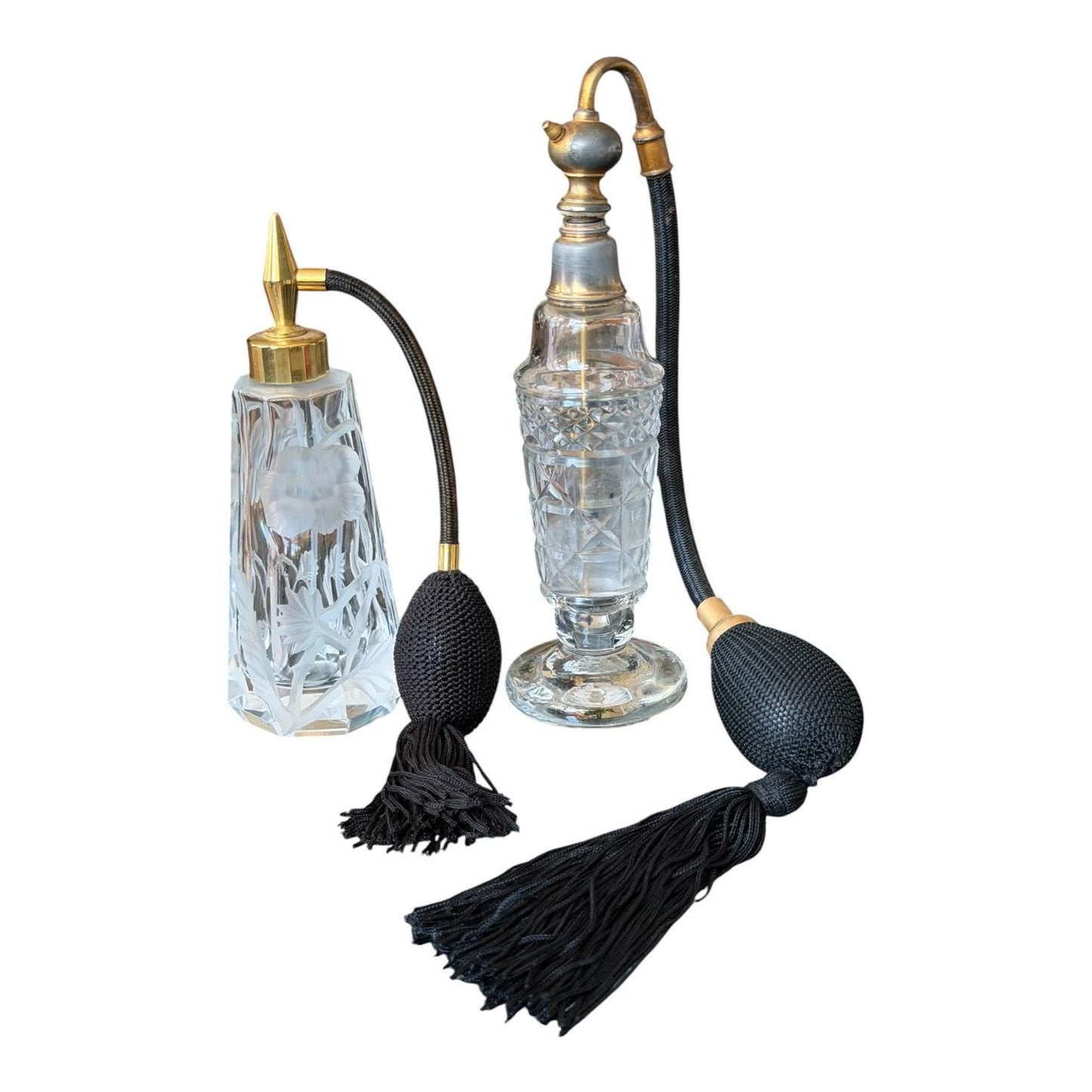 2 vintage perfume bottles atomizers crystal