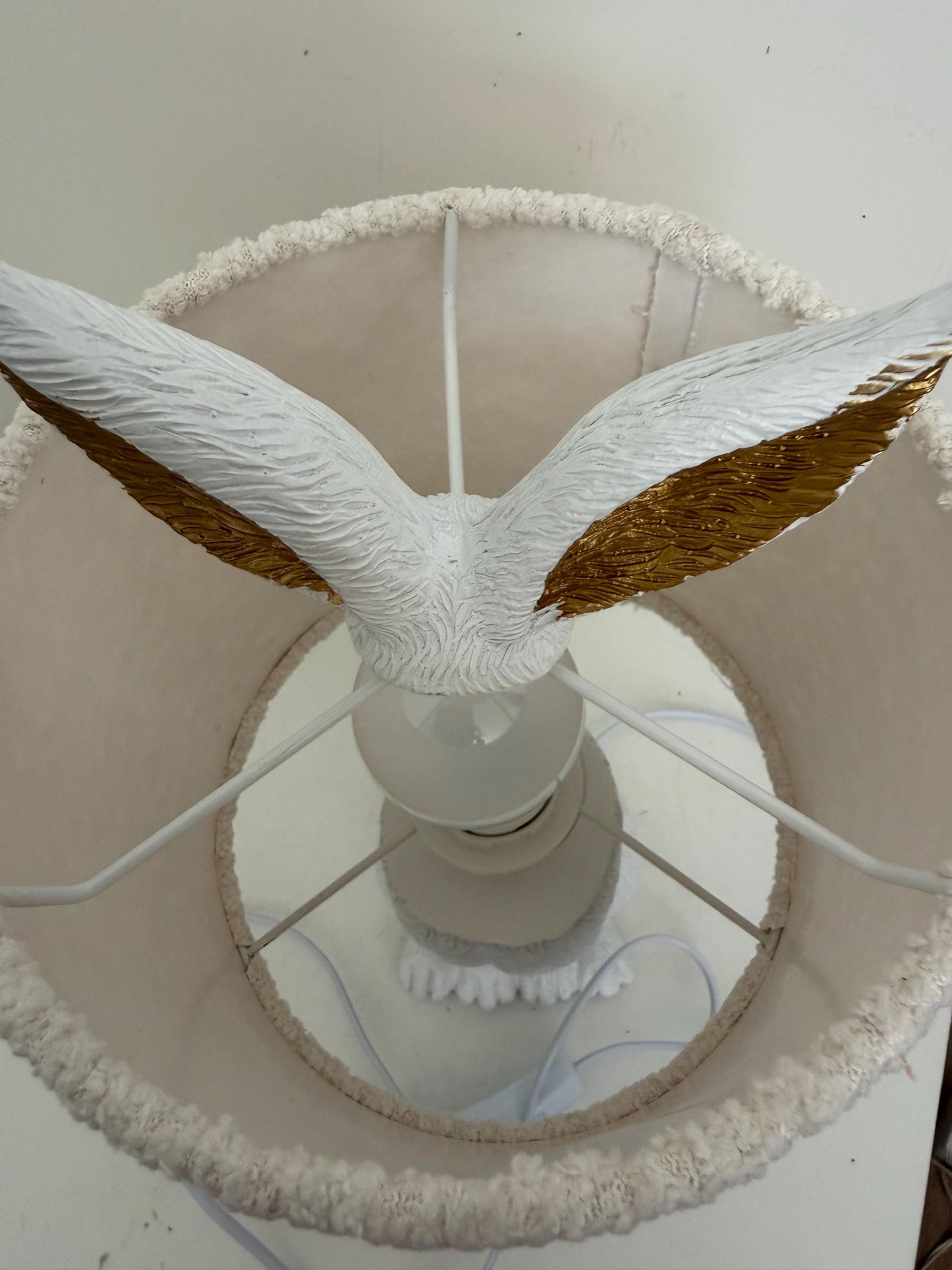 White Rabbit Table Lamp with Gold Ears, Nursery Decor hare, fluffy hood