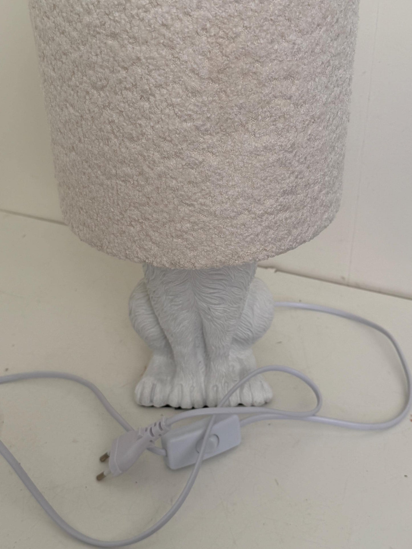 White Rabbit Table Lamp with Gold Ears, Nursery Decor hare, fluffy hood