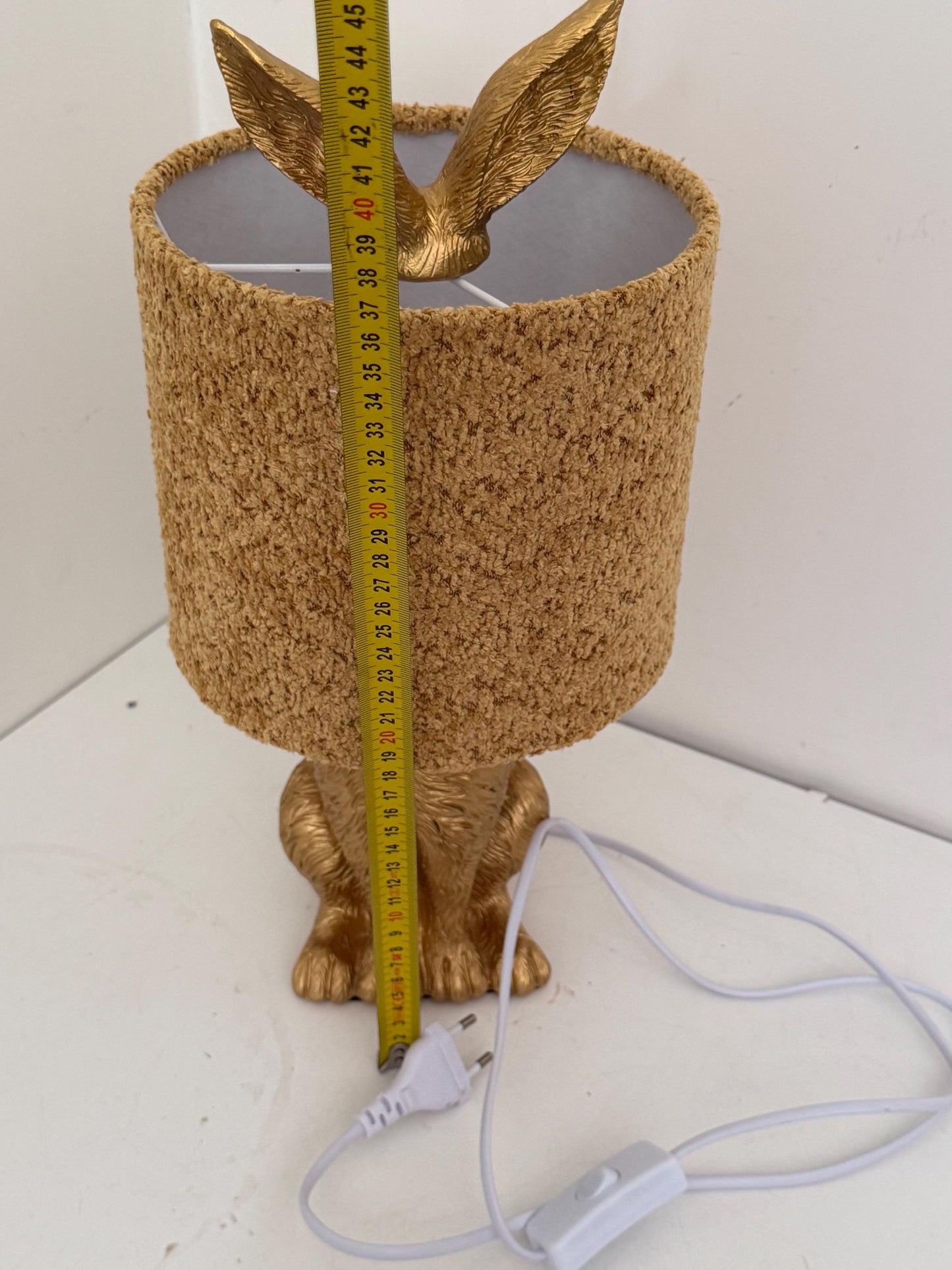 gold Rabbit Table Lamp with Gold Ears, Nursery Decor hare, fluffy hood