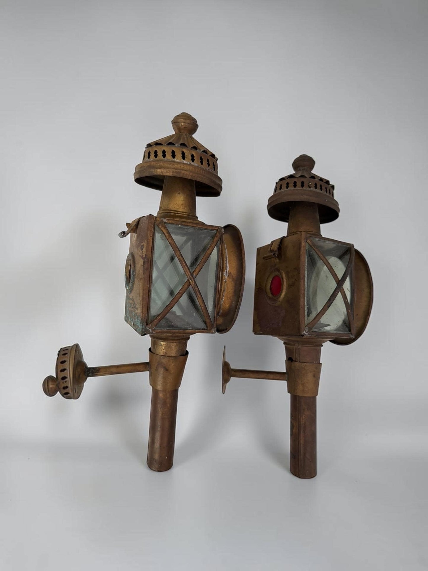 Pair of Antique English Copper Coach Lanterns