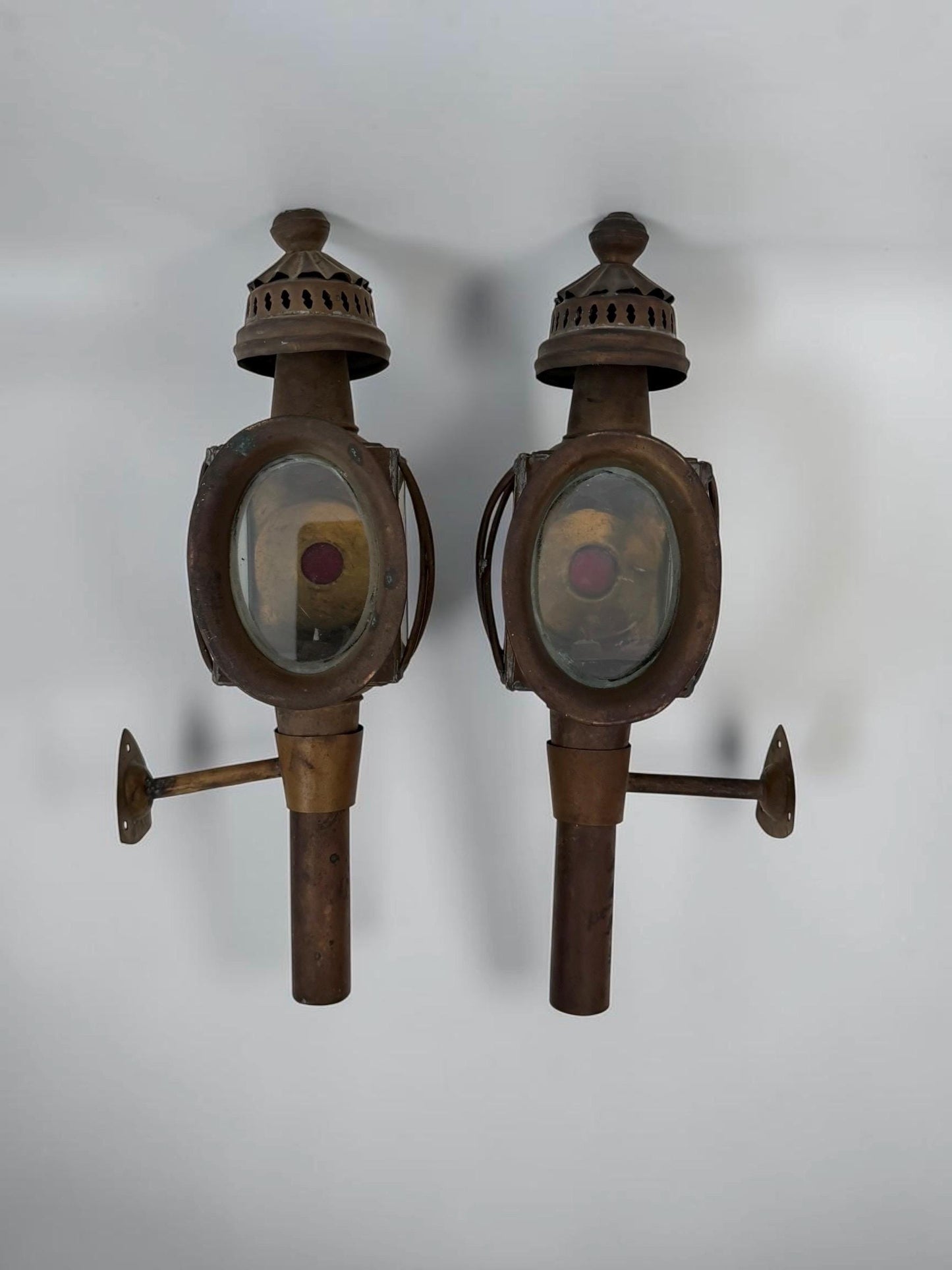 Pair of Antique English Copper Coach Lanterns
