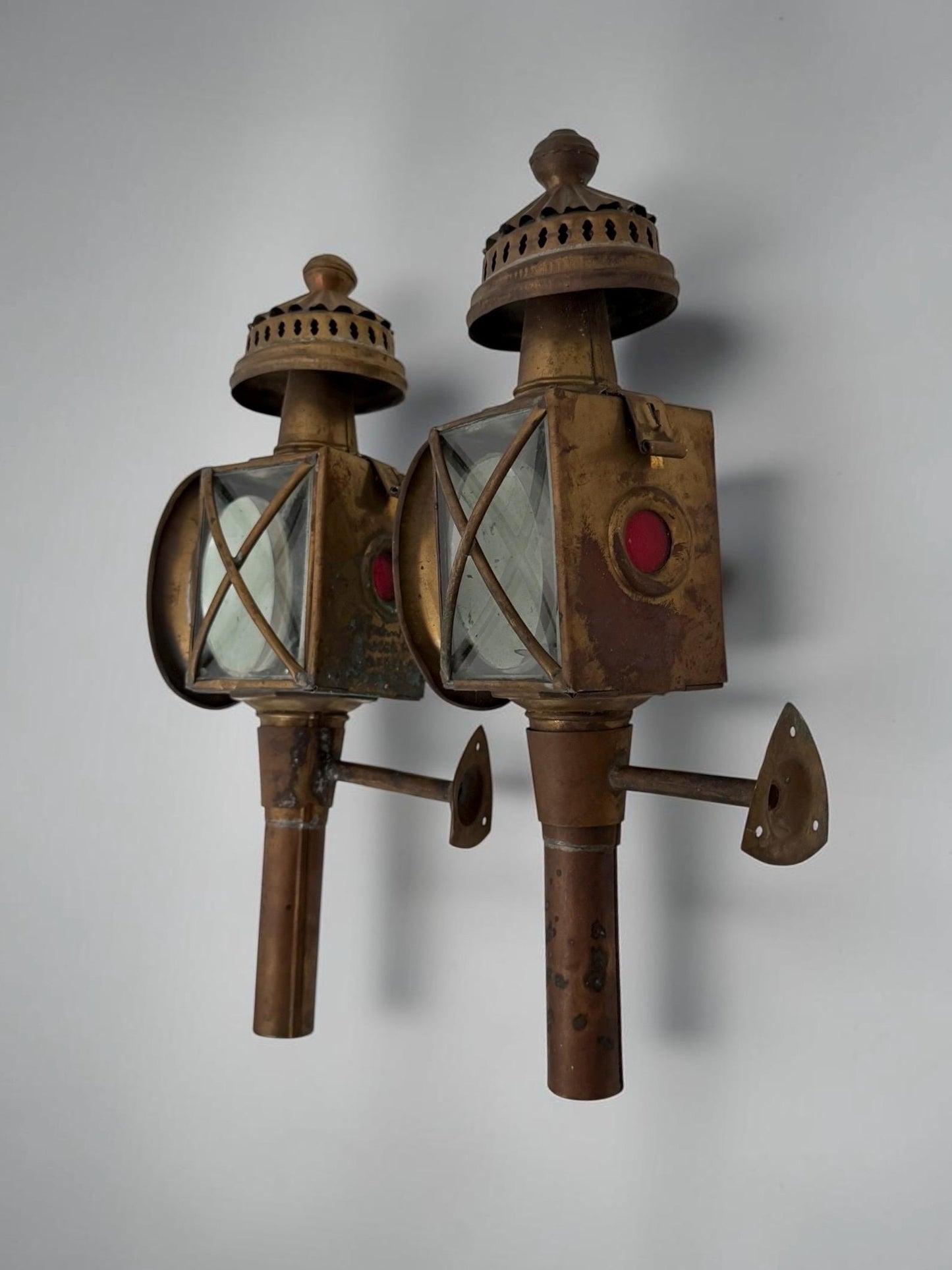 Pair of Antique English Copper Coach Lanterns
