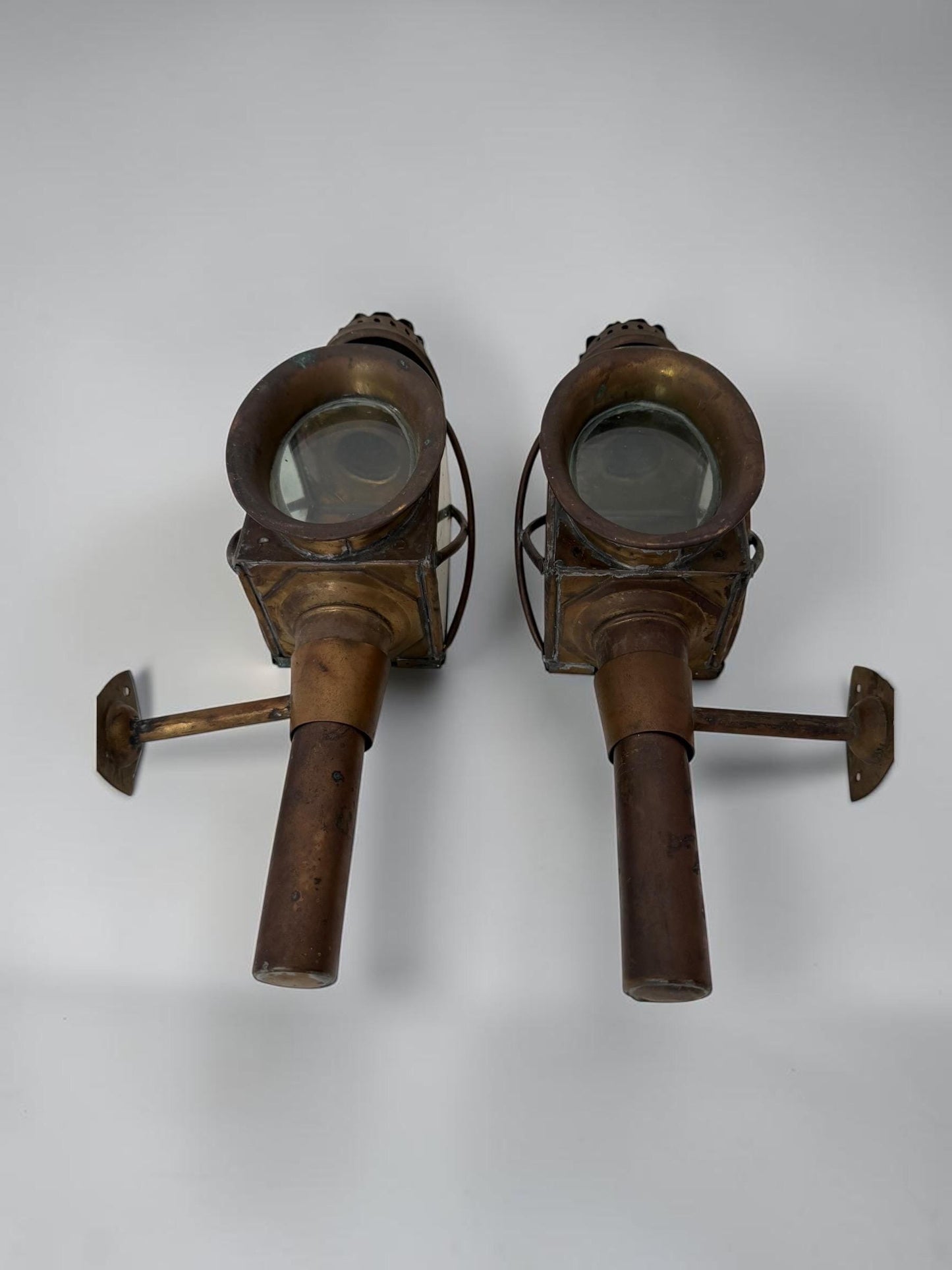 Pair of Antique English Copper Coach Lanterns