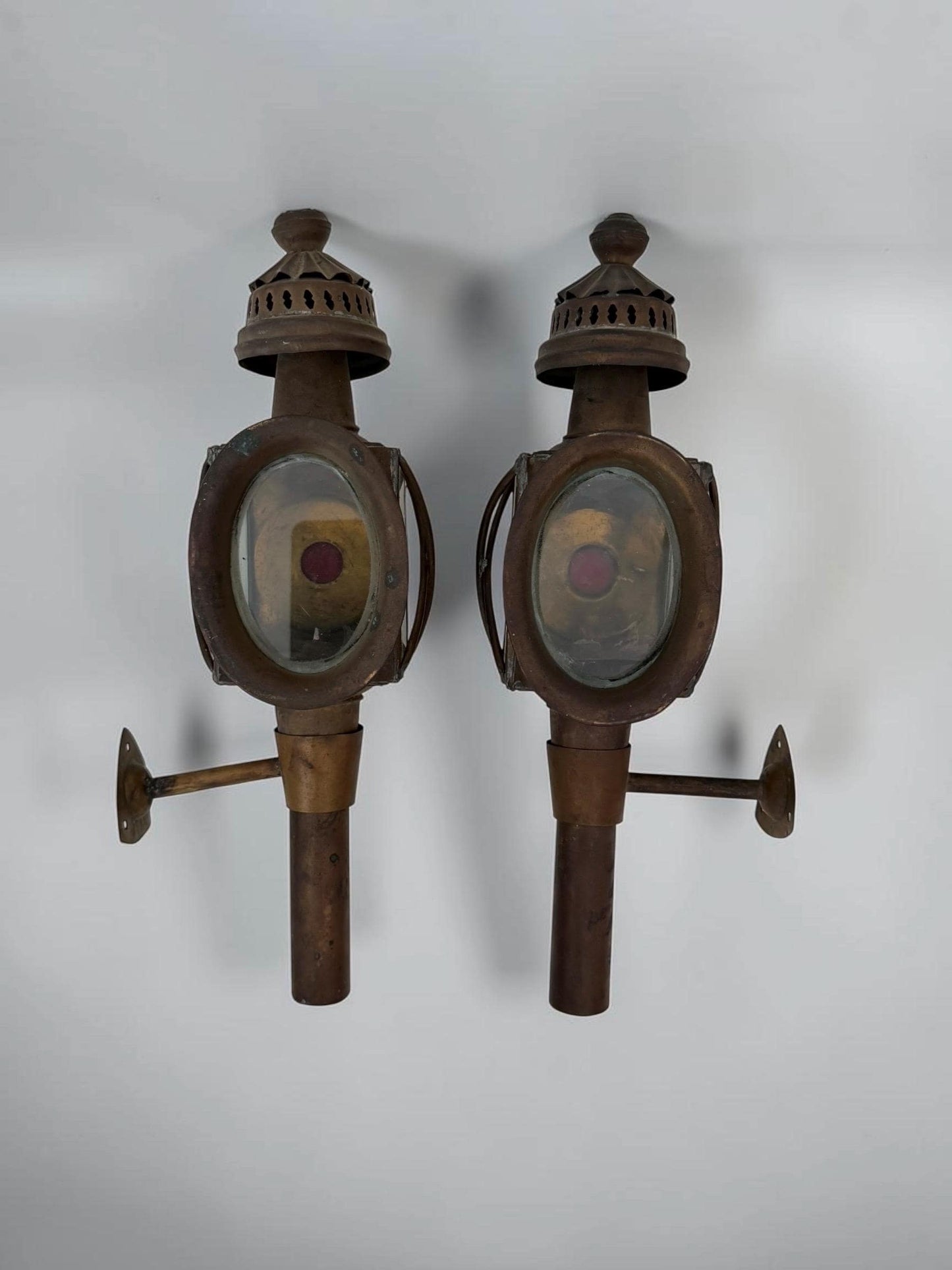 Pair of Antique English Copper Coach Lanterns