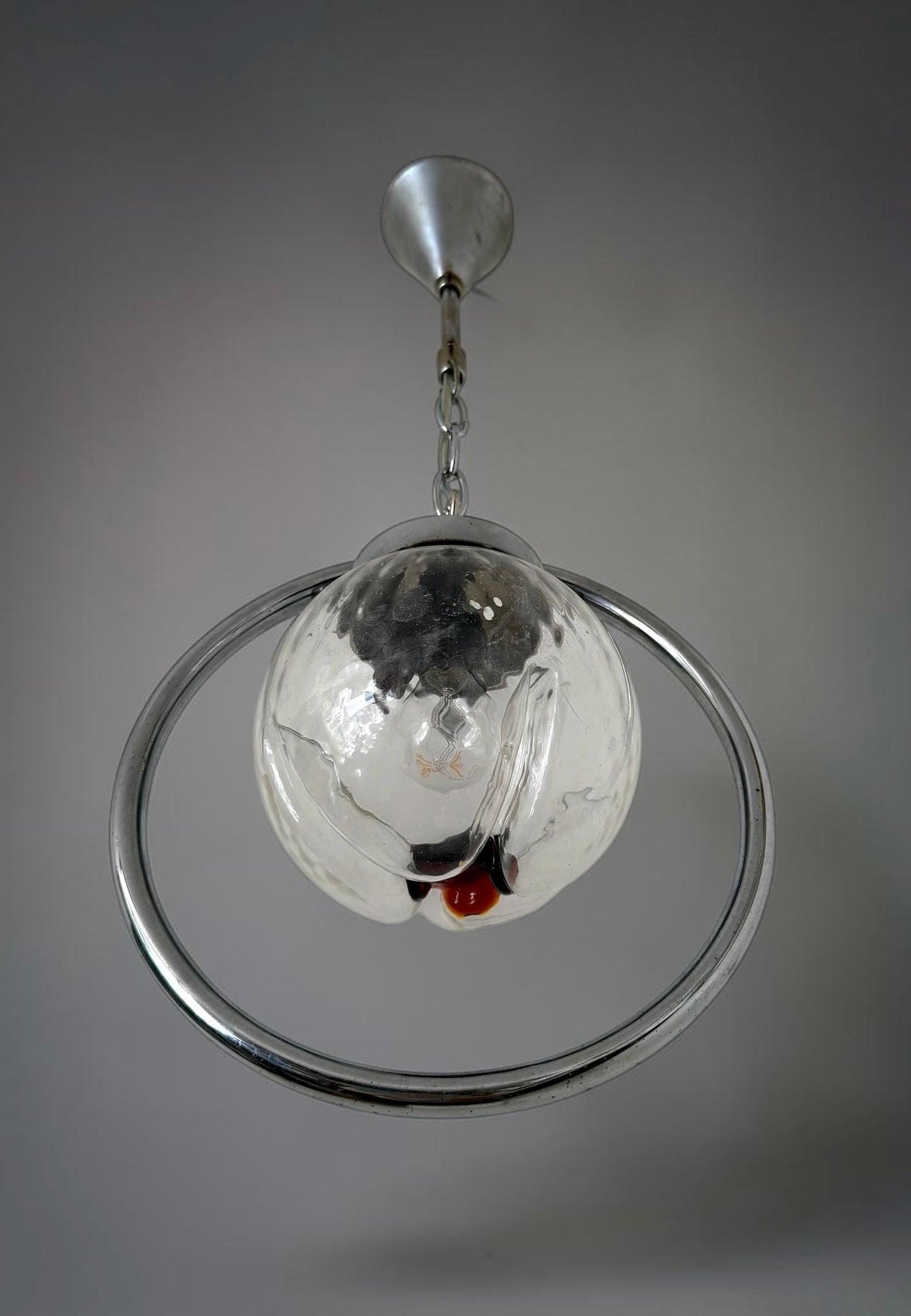 Mazzega Toni Zuccheri Murano Glass Pendant Light, Mid-Century Modern Globe Lamp