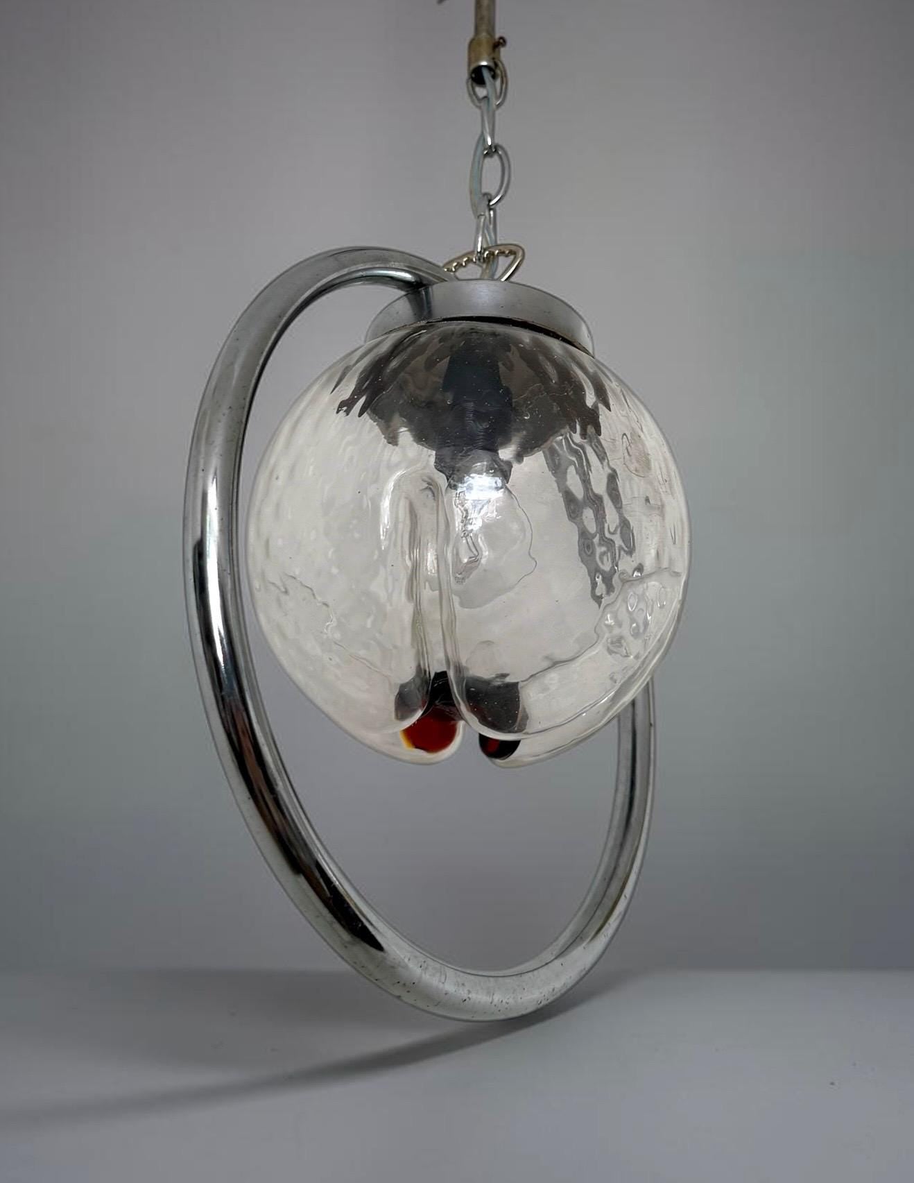 Mazzega Toni Zuccheri Murano Glass Pendant Light, Mid-Century Modern Globe Lamp