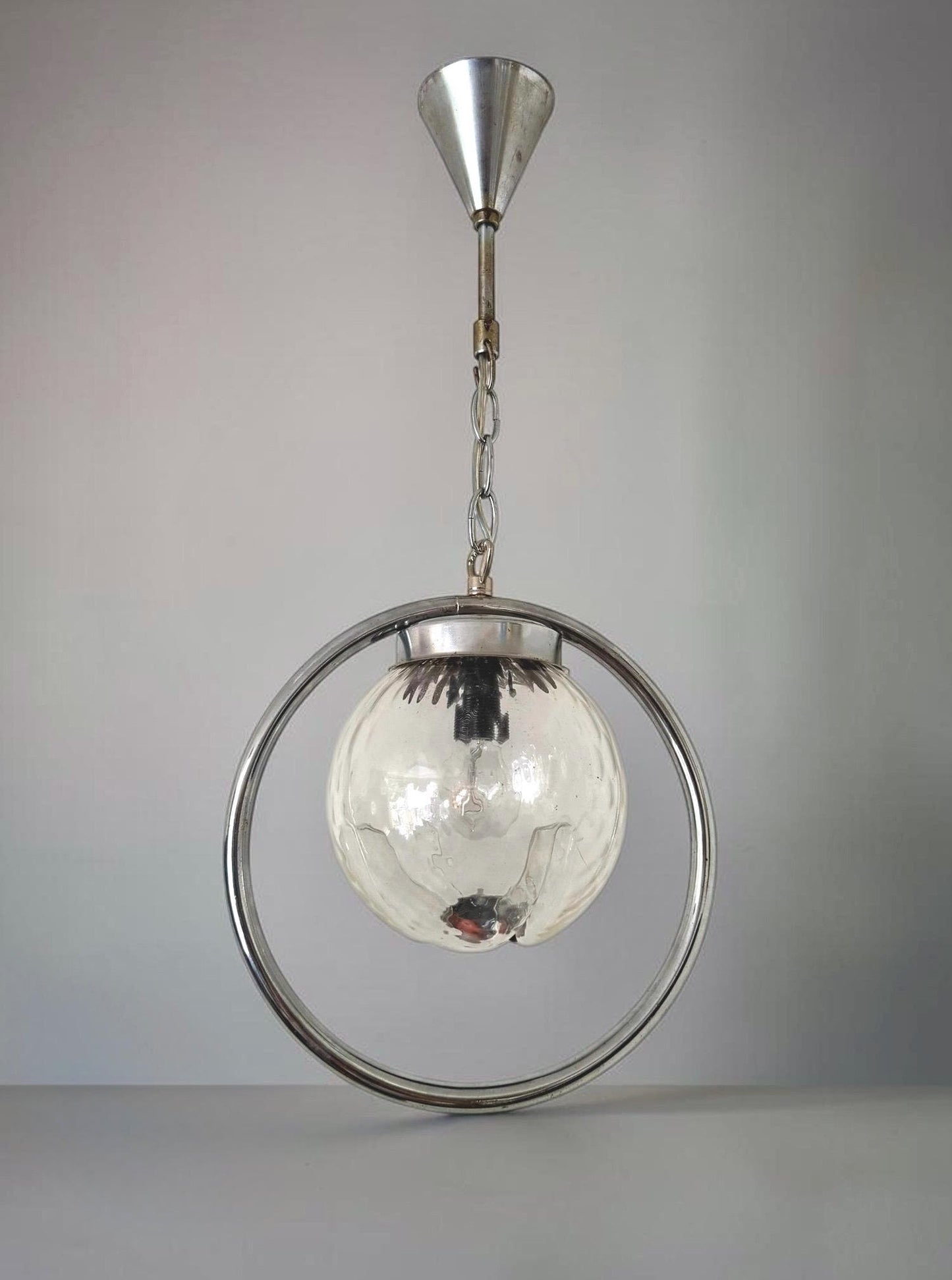 Mazzega Toni Zuccheri Murano Glass Pendant Light, Mid-Century Modern Globe Lamp