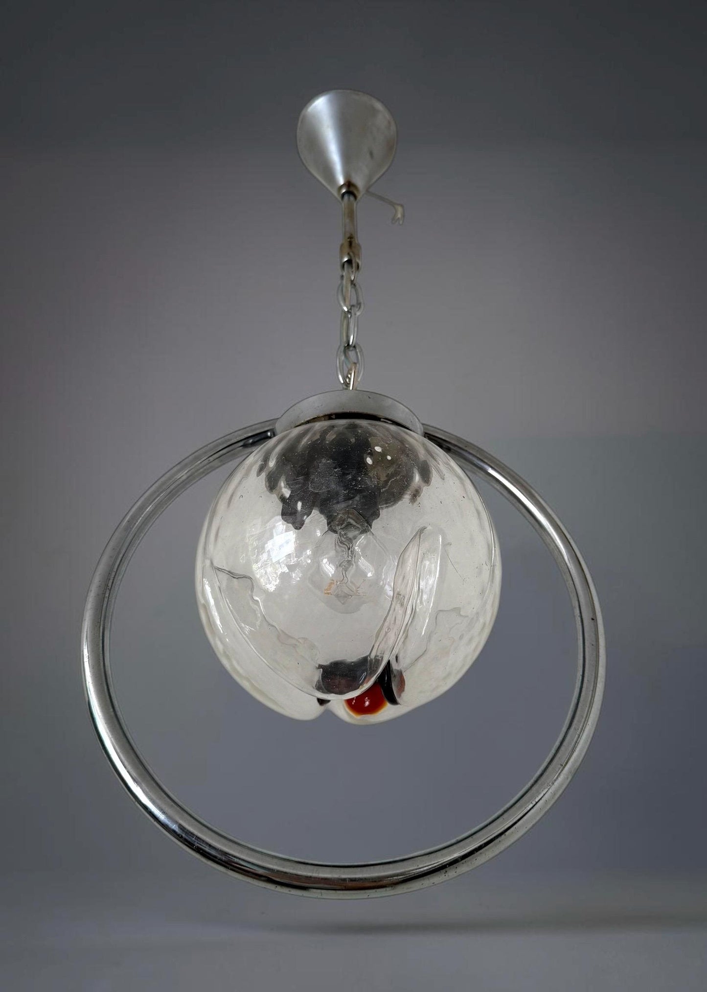 Mazzega Toni Zuccheri Murano Glass Pendant Light, Mid-Century Modern Globe Lamp