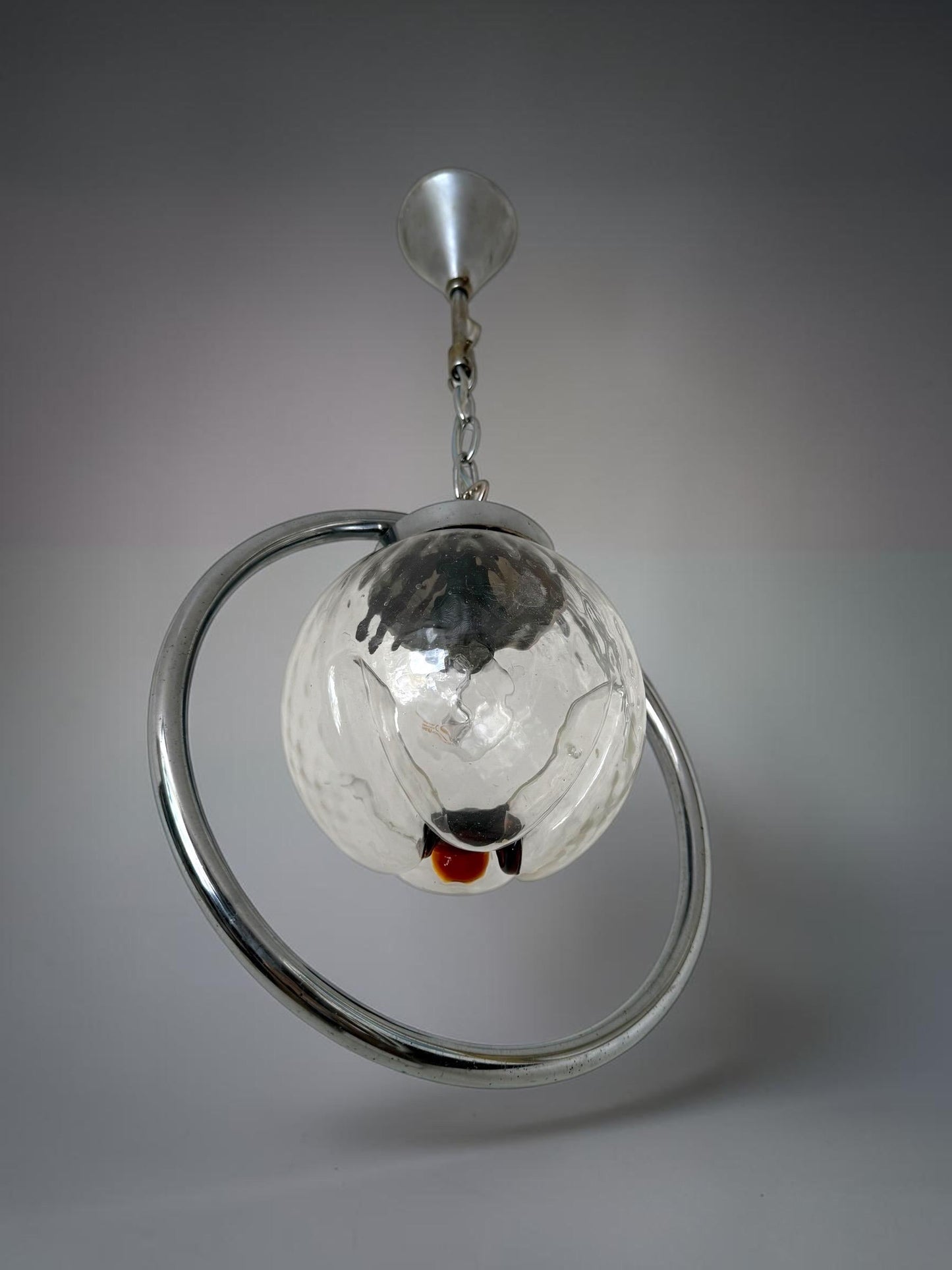 Mazzega Toni Zuccheri Murano Glass Pendant Light, Mid-Century Modern Globe Lamp
