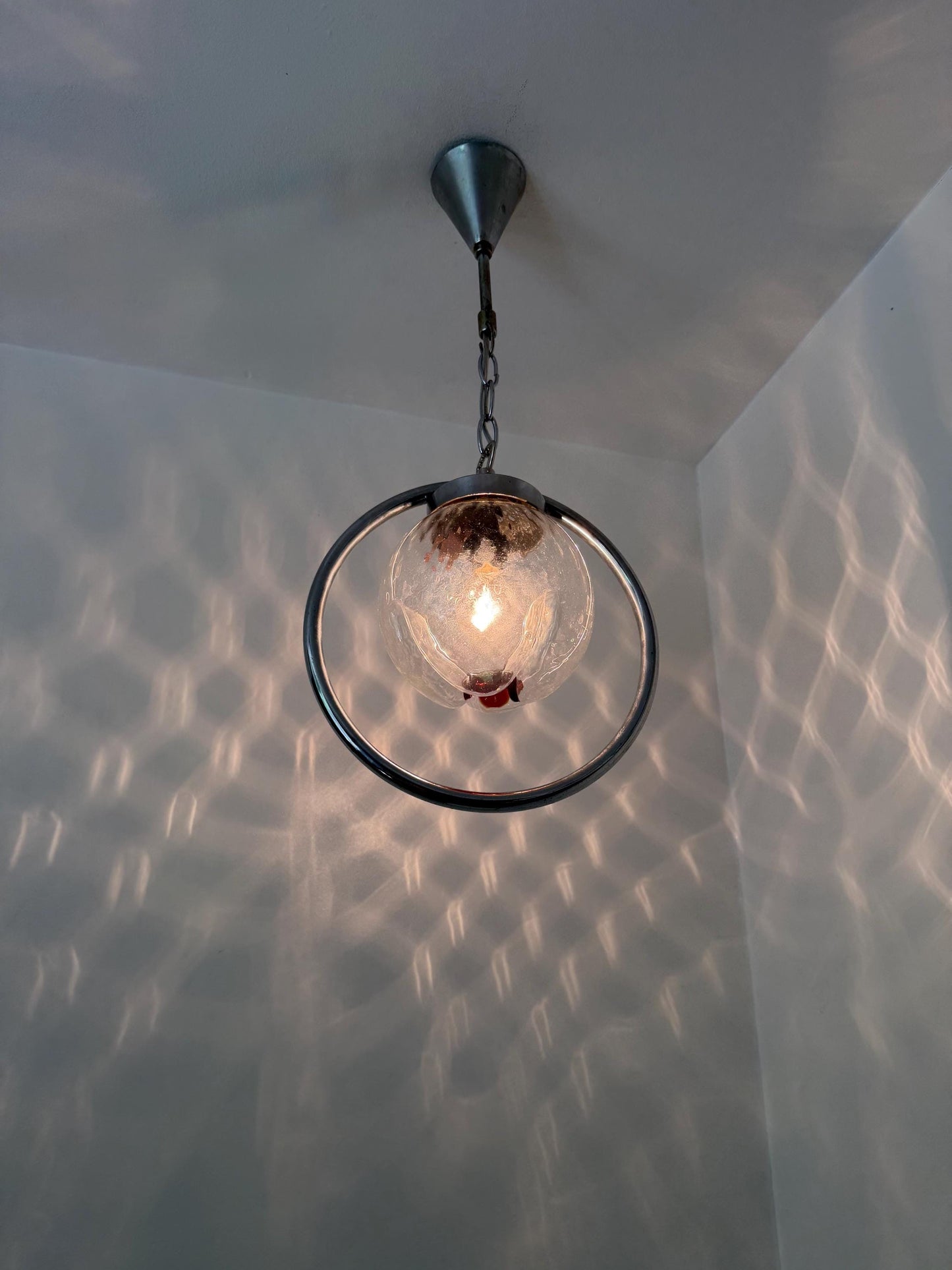 Mazzega Toni Zuccheri Murano Glass Pendant Light, Mid-Century Modern Globe Lamp