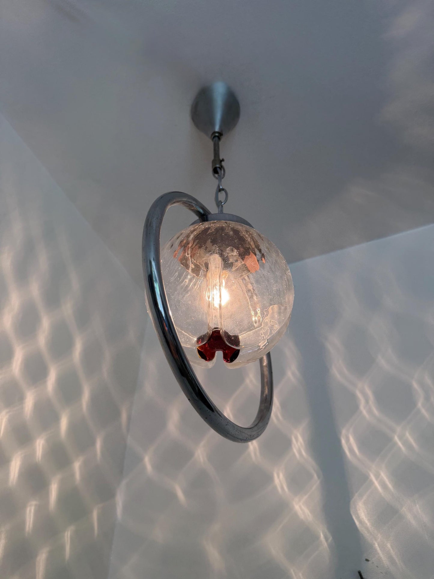 Mazzega Toni Zuccheri Murano Glass Pendant Light, Mid-Century Modern Globe Lamp