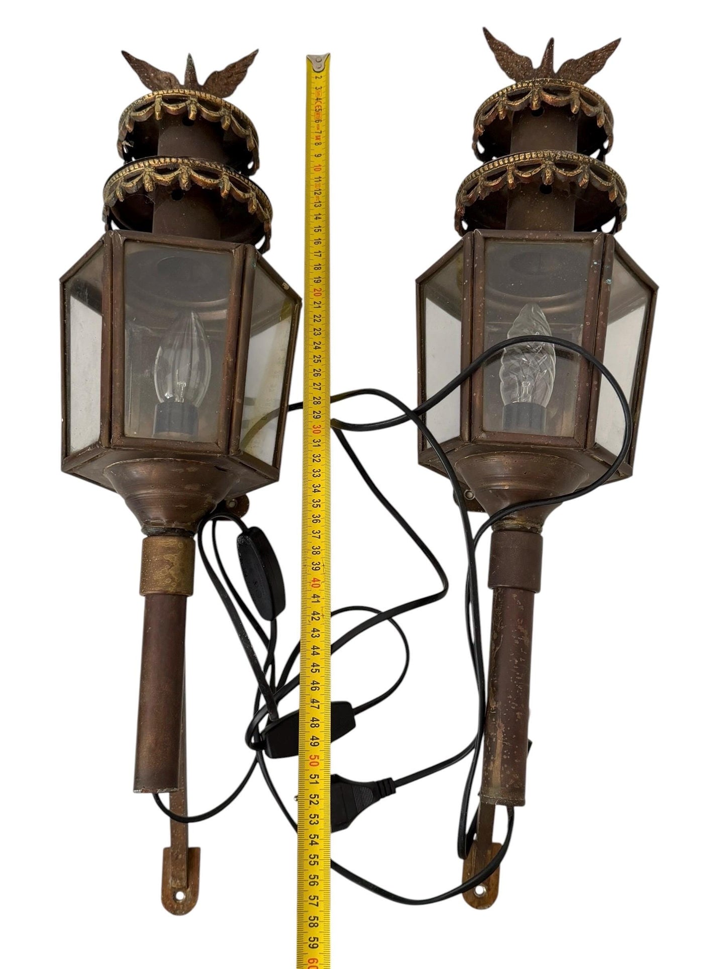 Pair of Antique English Copper Coach Lanterns wall electrical