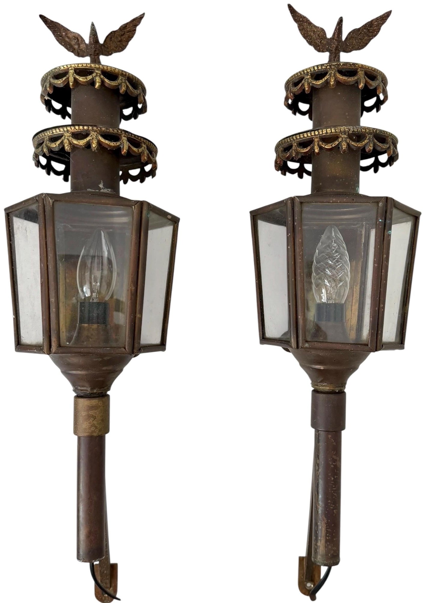 Pair of Antique English Copper Coach Lanterns wall electrical