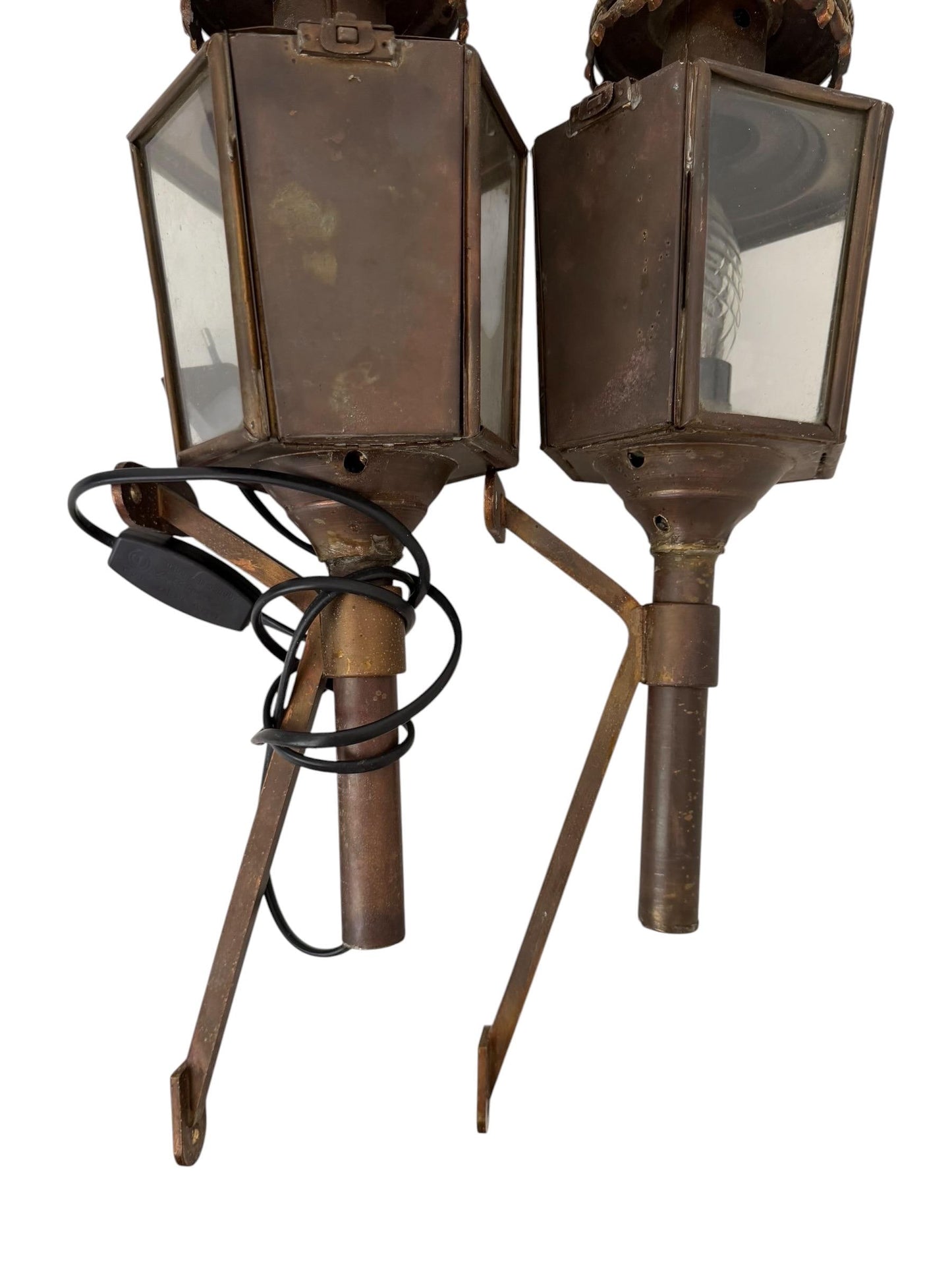 Pair of Antique English Copper Coach Lanterns wall electrical