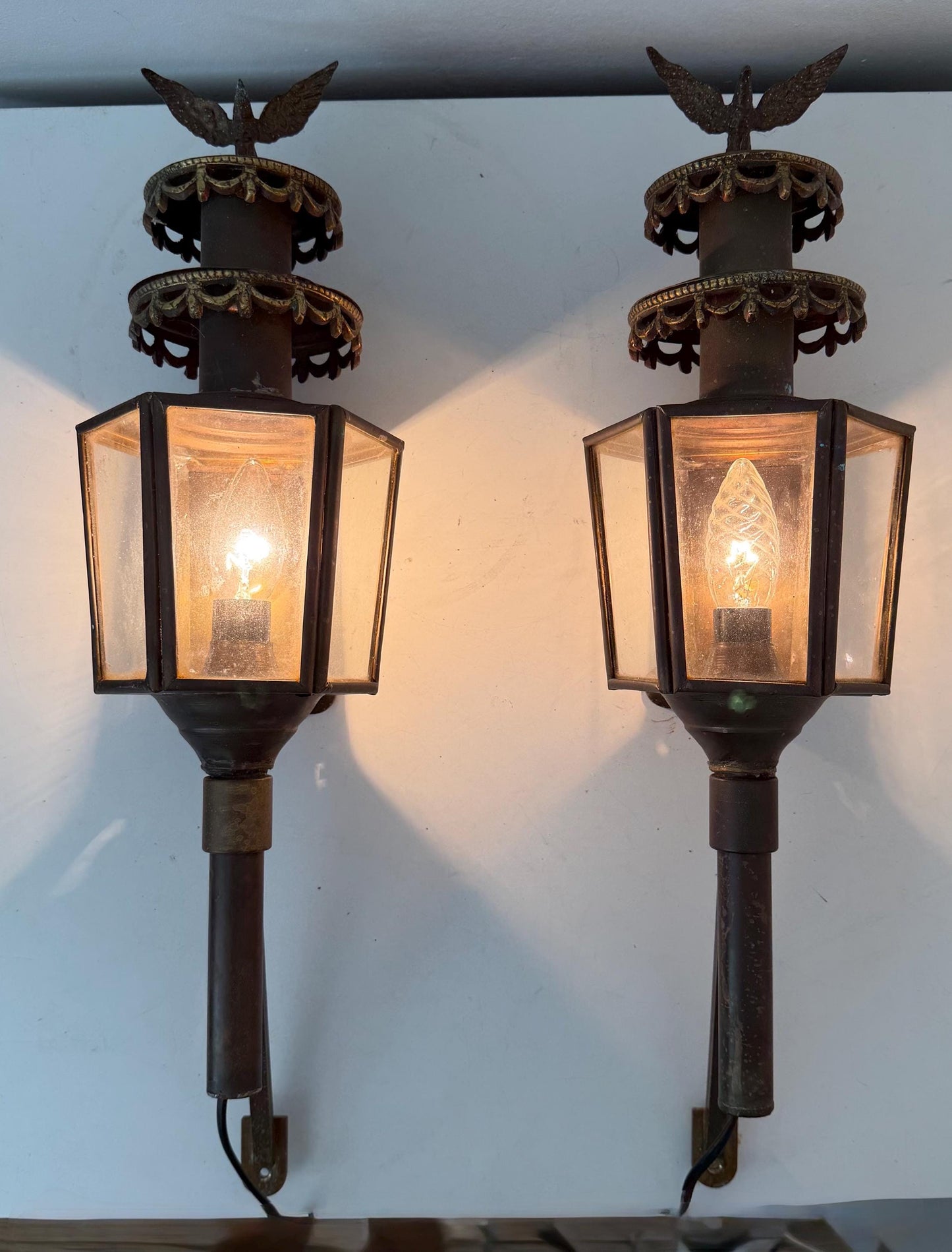 Pair of Antique English Copper Coach Lanterns wall electrical