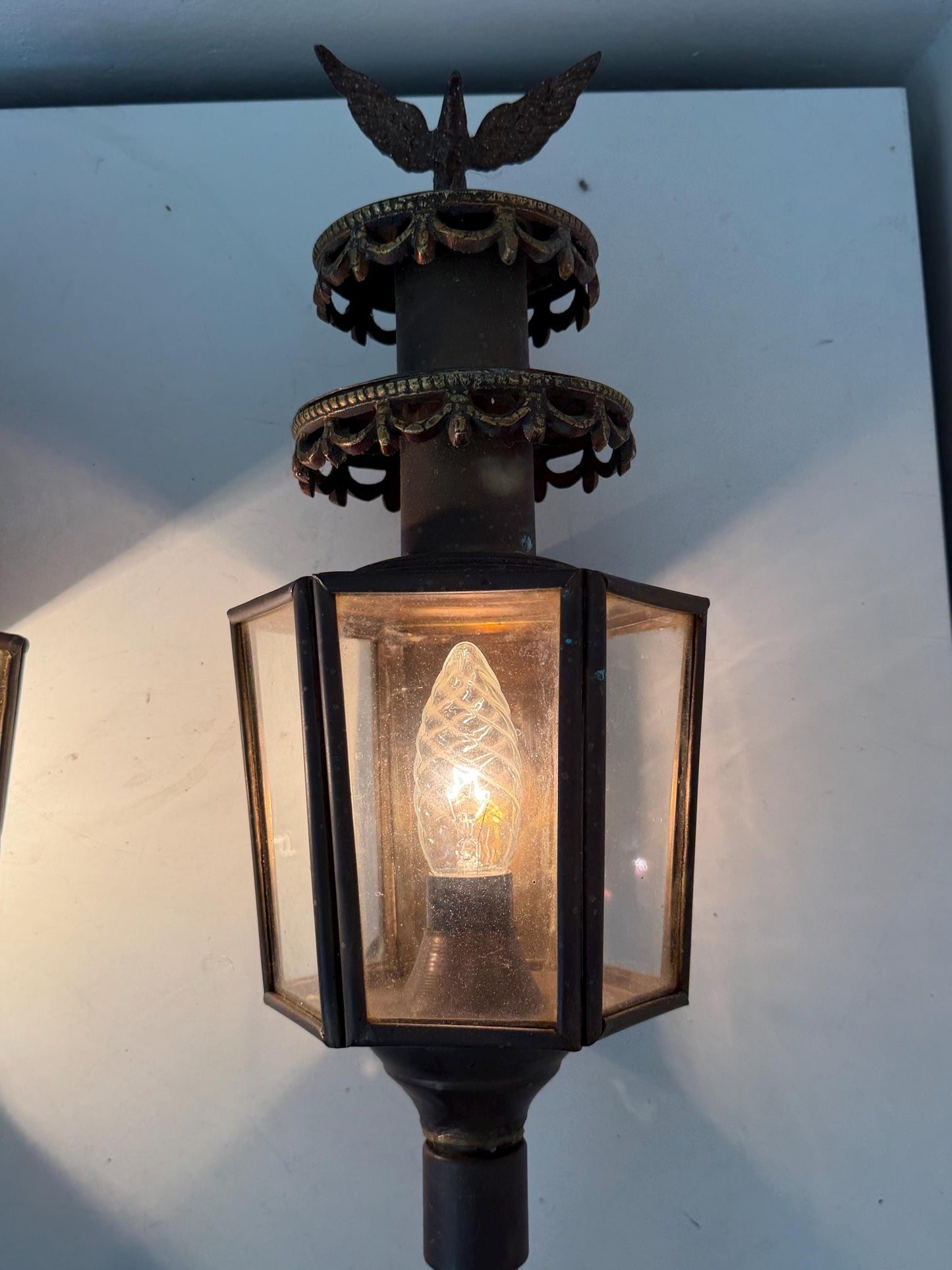 Pair of Antique English Copper Coach Lanterns wall electrical