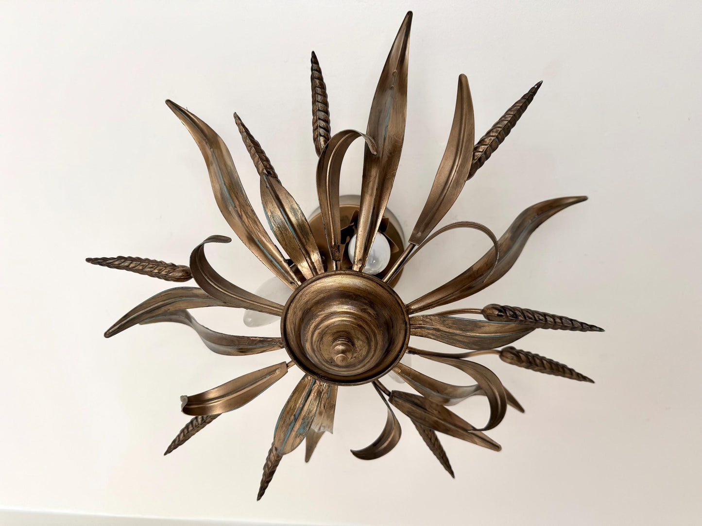 Gold Gilt ear of Corn Lustre Ceiling Chandelier, Hollywood Regency
