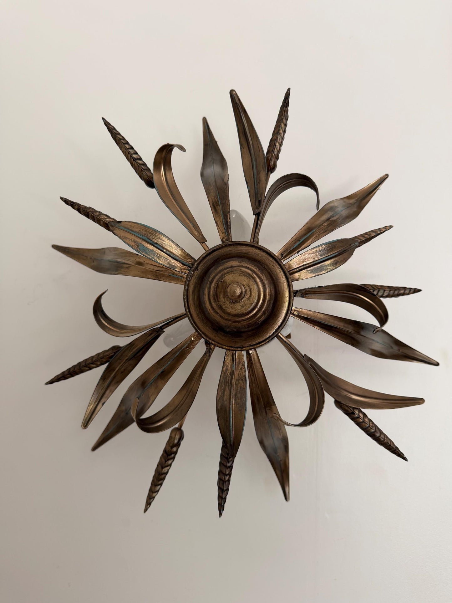 Gold Gilt ear of Corn Lustre Ceiling Chandelier, Hollywood Regency