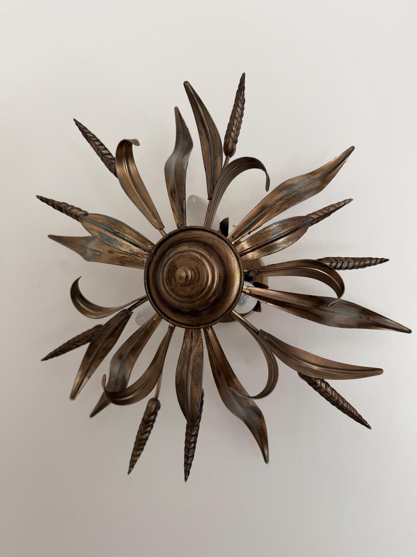 Gold Gilt ear of Corn Lustre Ceiling Chandelier, Hollywood Regency