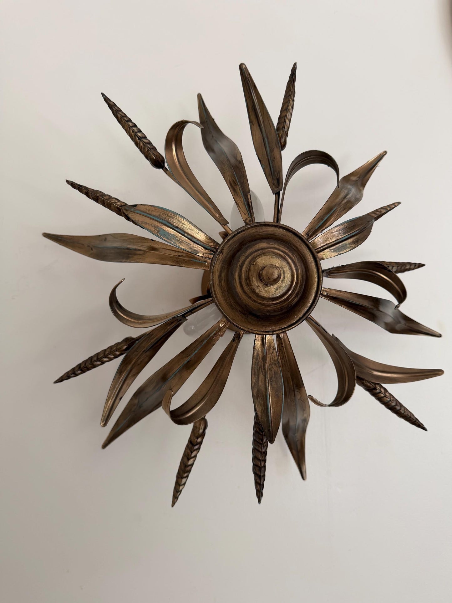 Gold Gilt ear of Corn Lustre Ceiling Chandelier, Hollywood Regency