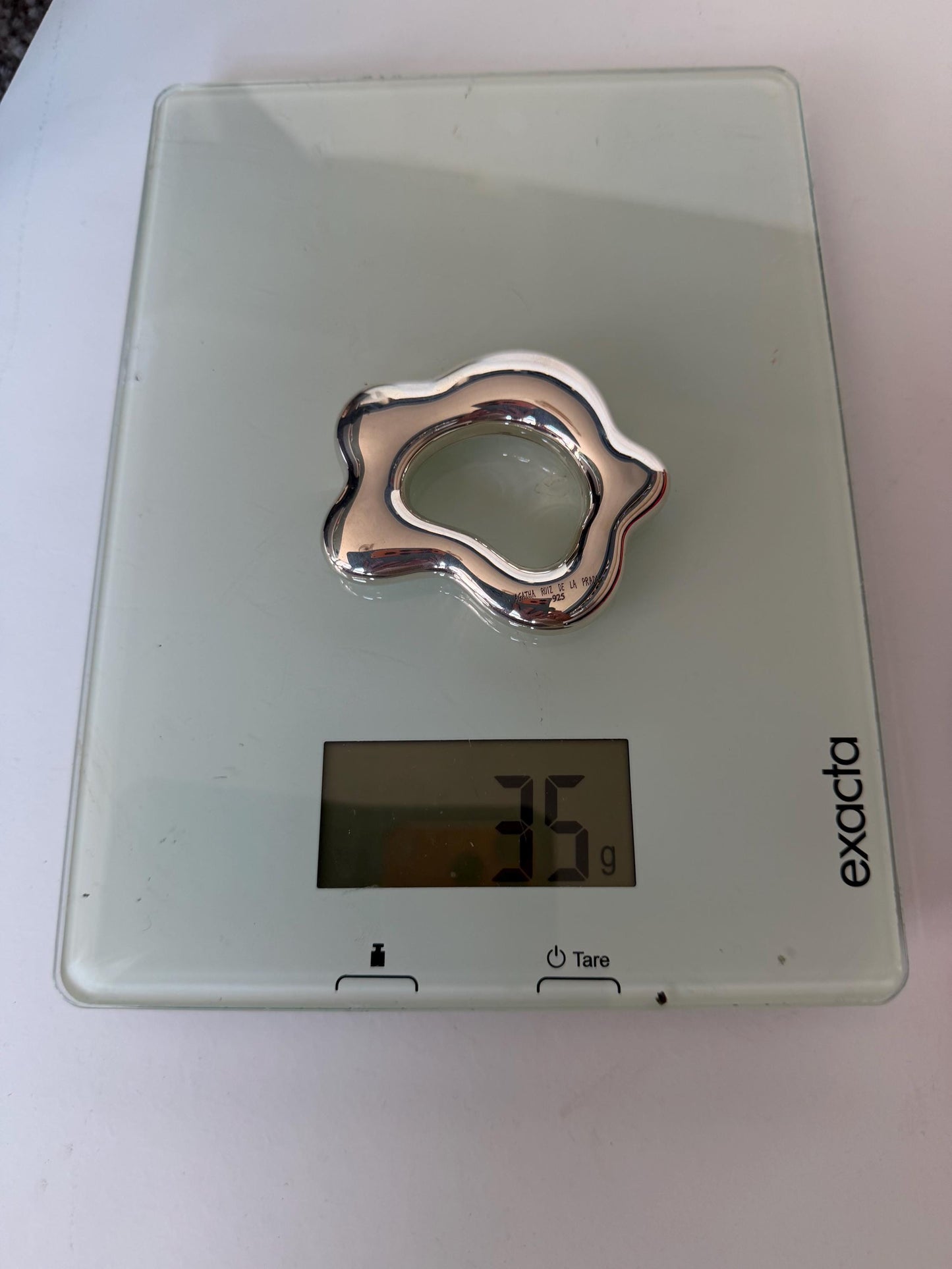 Rammelaar, Vintage Agatha Ruiz de la Prada Sterling Silver 925 Baby Rattle – Designer Newborn Gift – Original Box, vintage, unused