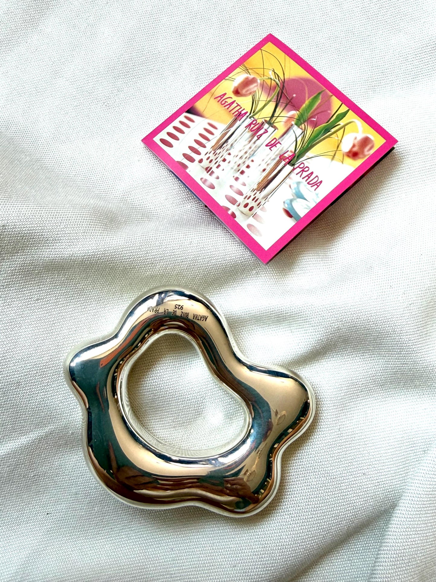 Rammelaar, Vintage Agatha Ruiz de la Prada Sterling Silver 925 Baby Rattle – Designer Newborn Gift – Original Box, vintage, unused
