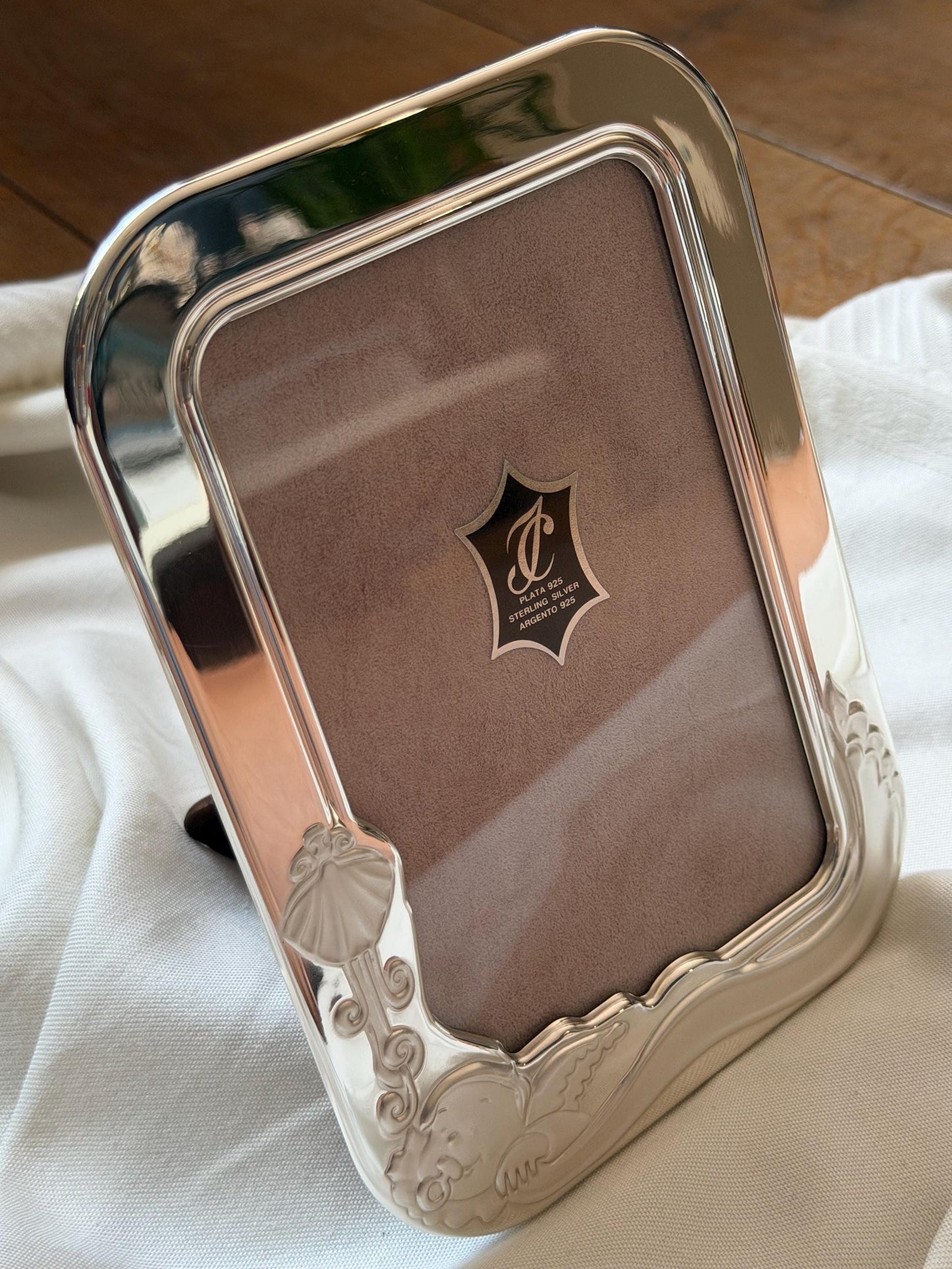 isabel Cabanillas 925 Sterling Silver Baby Photo Frame Cherub Angel Original Box Spain spanish baby photoframe, boxed newborn shower