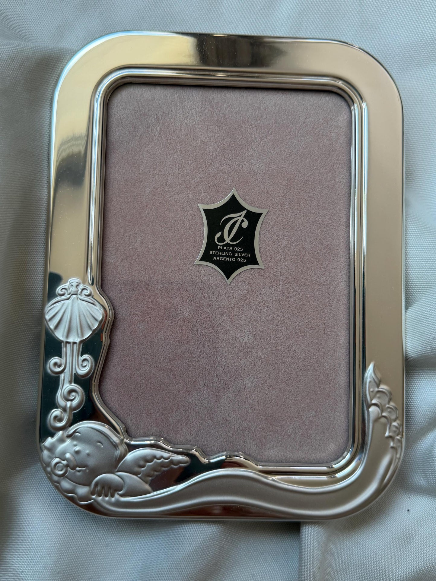 isabel Cabanillas 925 Sterling Silver Baby Photo Frame Cherub Angel Original Box Spain spanish baby photoframe, boxed newborn shower