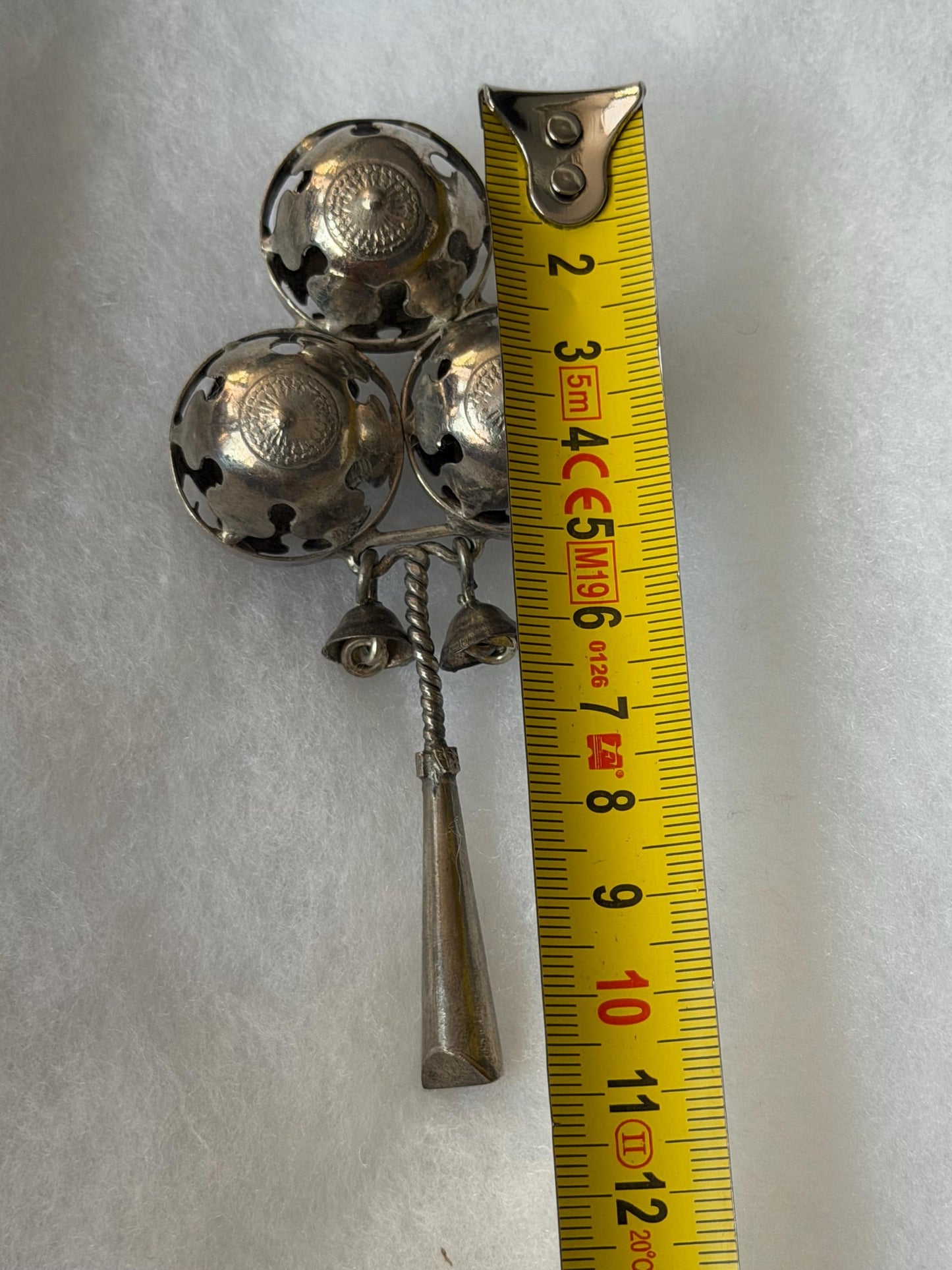 Antique European Silver Baby Rattle Three Bells 19th Century baby Toy nursey child shower gift