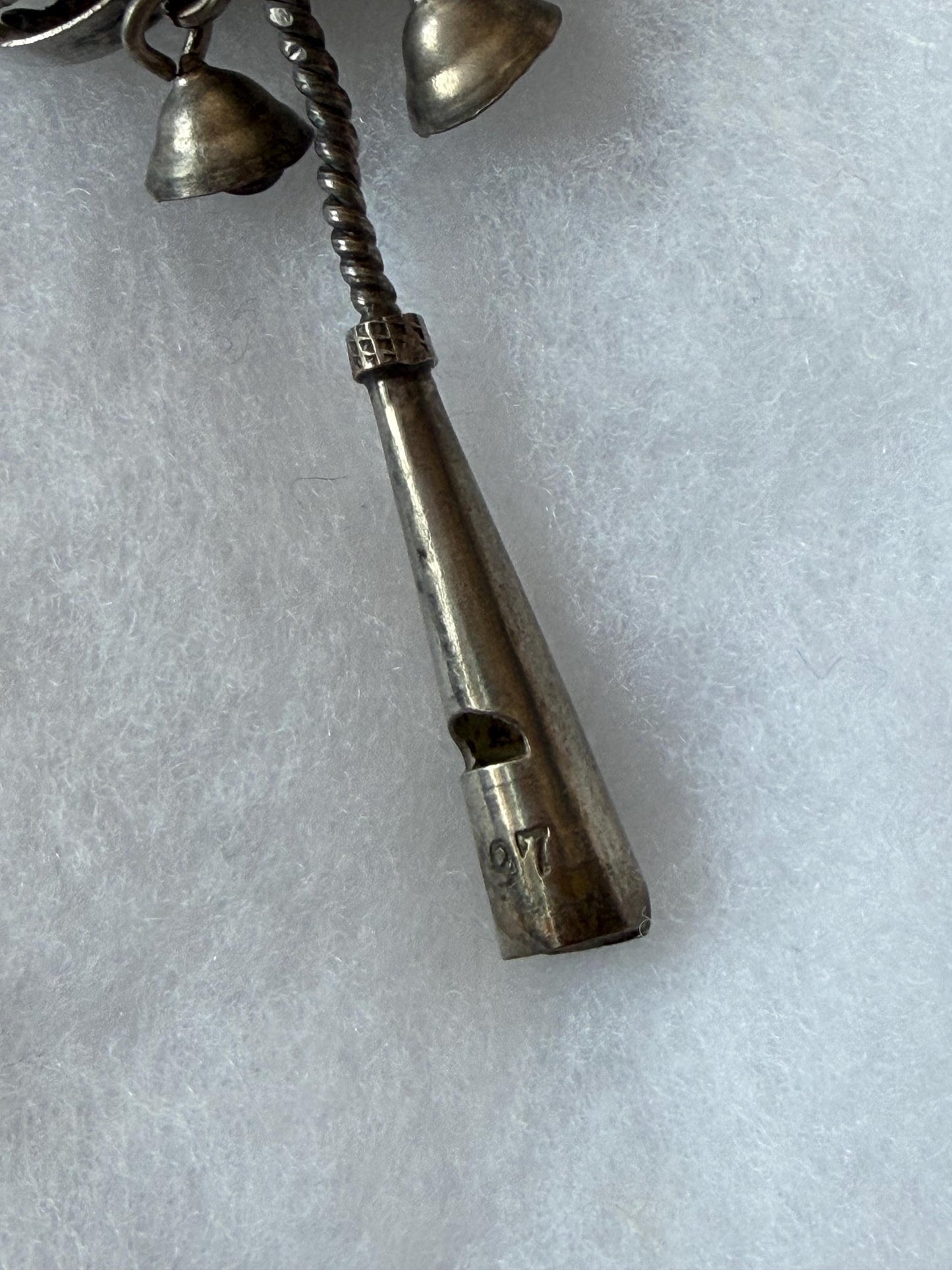Antique European Silver Baby Rattle Three Bells 19th Century baby Toy nursey child shower gift