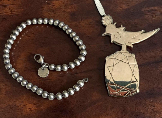 tiffany & co.  sterling silver bead bracelet plus decoratoive or christmas bird ornament, luxury jewelry new york