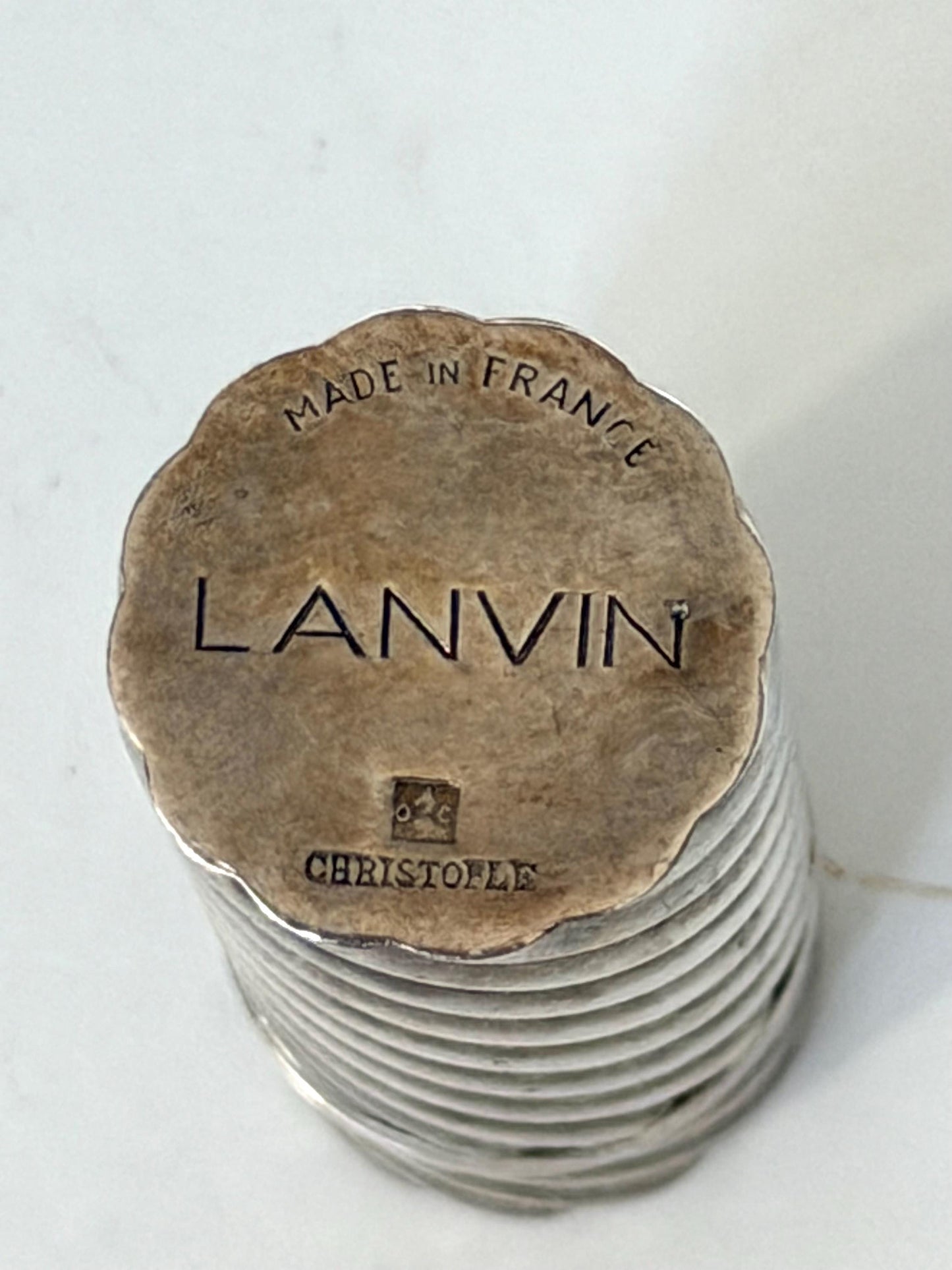 Art Deco Lanvin Paris Perfume Flask by Christofle Silver Plated France c.1930