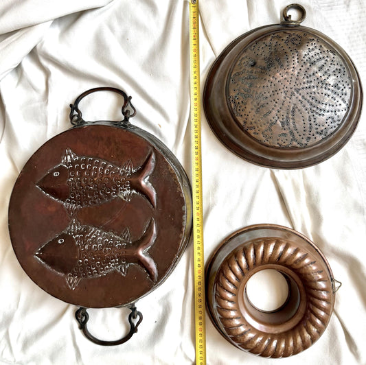 Koperen pannen vormen tulband vispan vintage copper kitchenware decoration and use