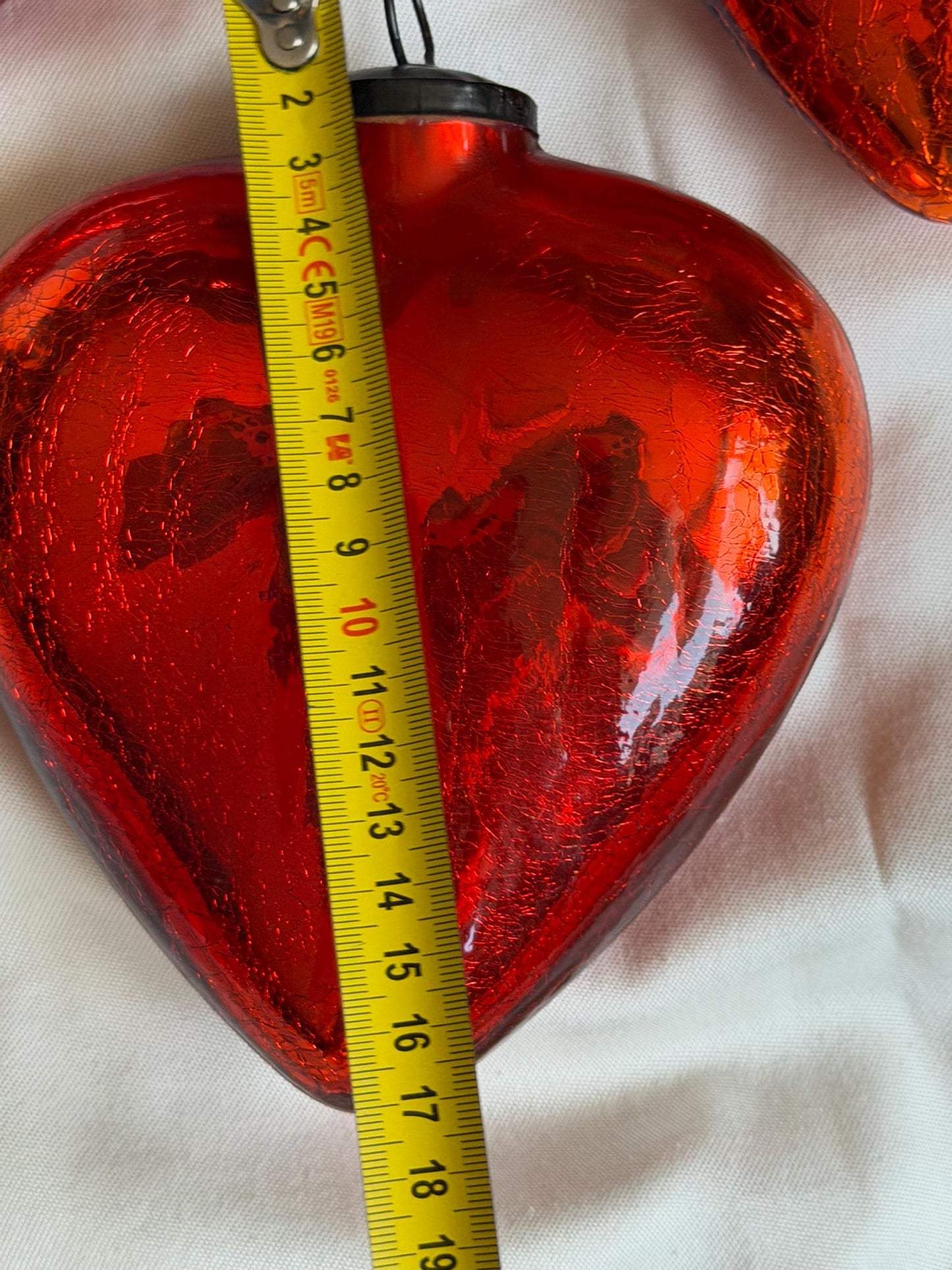 Antique xl  red heart Glass Christmas Baubles, Set of 3 large vintage Ornaments ‘grande bola del vidro’ romantic,  20 cm, christmas love
