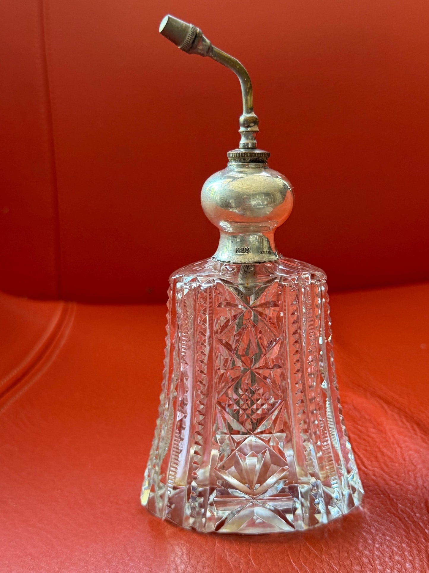 Antique Sterling Silver Crystal Vanity Set Edwardian Perfume Bottles atomizer Cut Glass Dressing Table Set