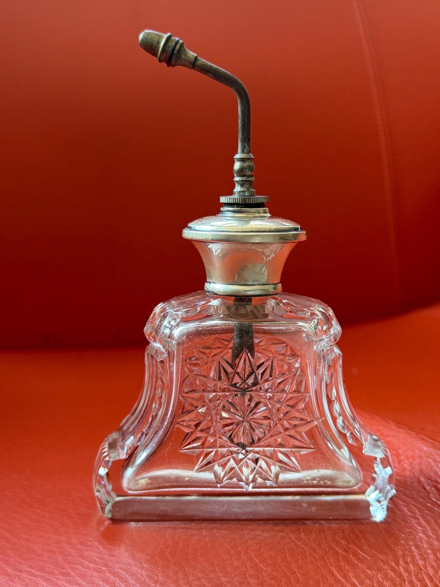 Antique Sterling Silver Crystal Vanity Set Edwardian Perfume Bottles atomizer Cut Glass Dressing Table Set