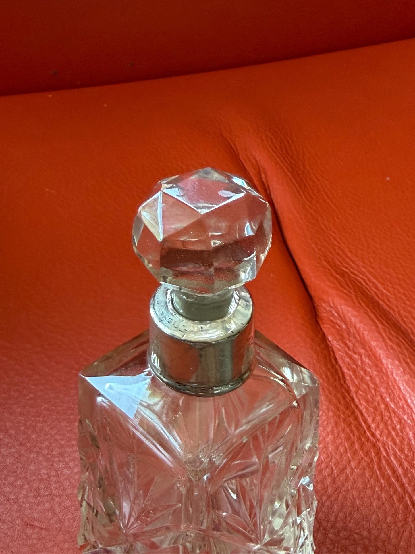 Antique Sterling Silver Crystal Vanity Set Edwardian Perfume Bottles atomizer Cut Glass Dressing Table Set