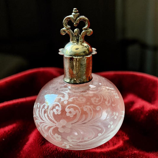 Antique Silver Crystal Edwardian Perfume Bottle engraved Glass Dressing table collectable