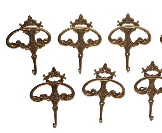 set of 6 Art Nouveau Copper Coat Hooks, Antique Arts Crafts Set of 6