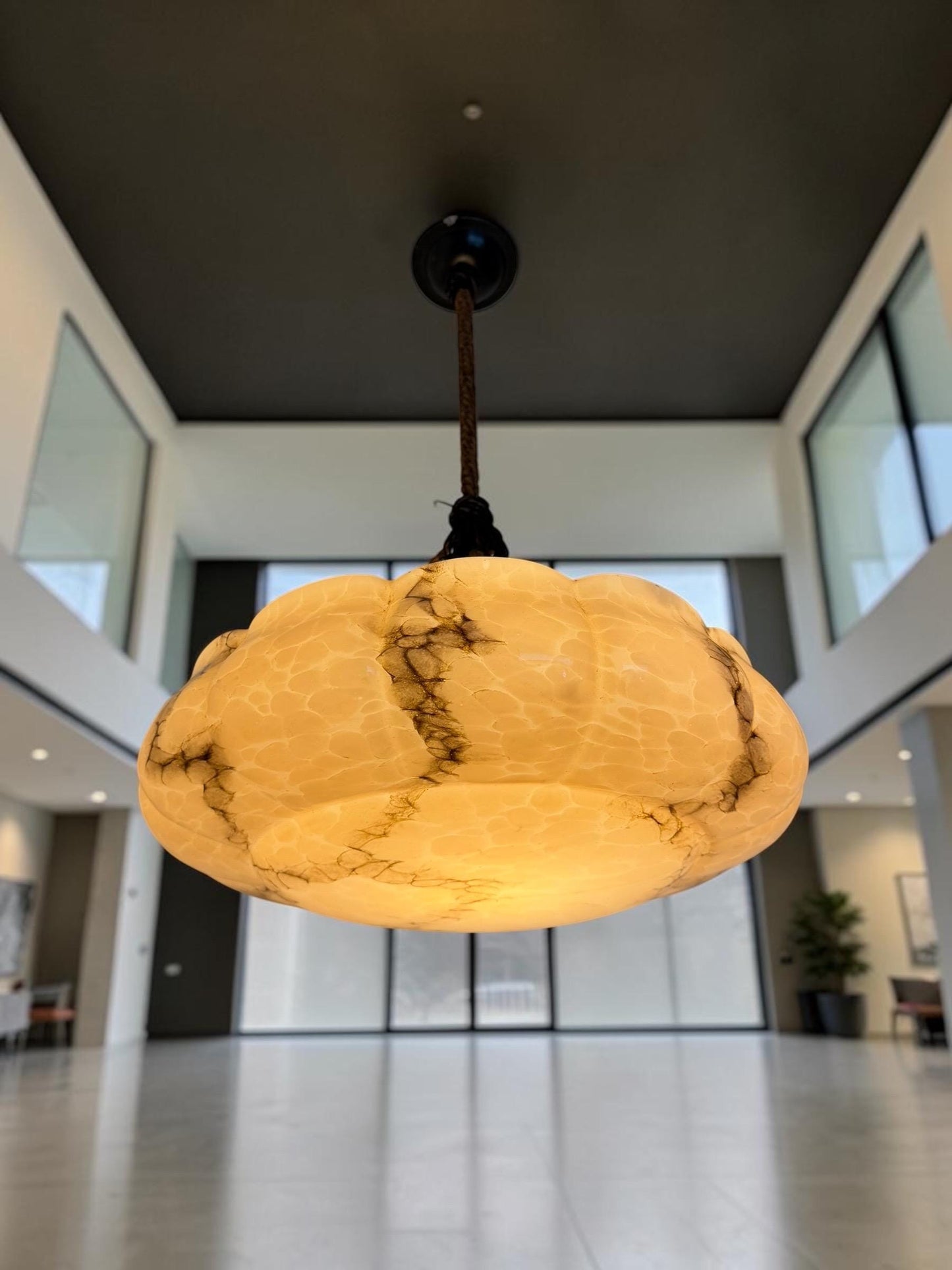 Art deco ceiling Lamp with Opaline Glass, Netherlands, c. 1930  Ceiling lamp hanging , rope