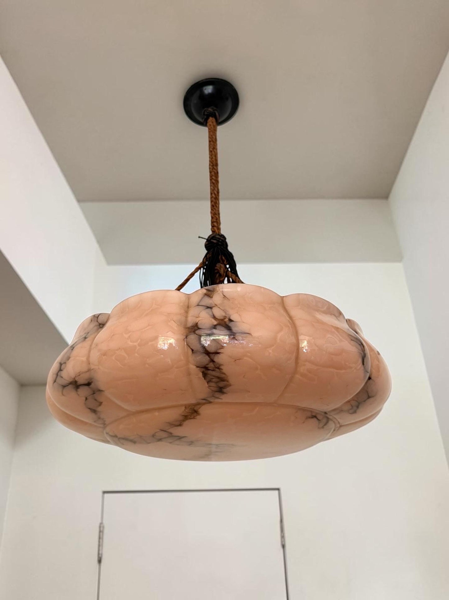 Art deco ceiling Lamp with Opaline Glass, Netherlands, c. 1930  Ceiling lamp hanging , rope