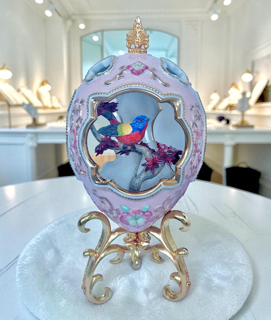 House of Fabergé, Faberge, gilded porcelain large egg with certificate of authenticity, sweet garden of romance, pink egg, retired