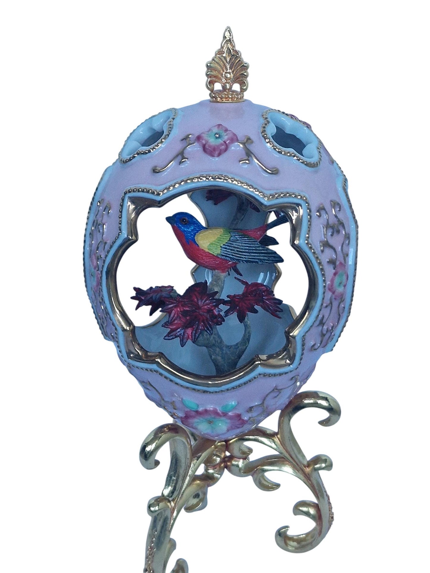 House of Fabergé, Faberge, gilded porcelain large egg with certificate of authenticity, sweet garden of romance, pink egg, retired